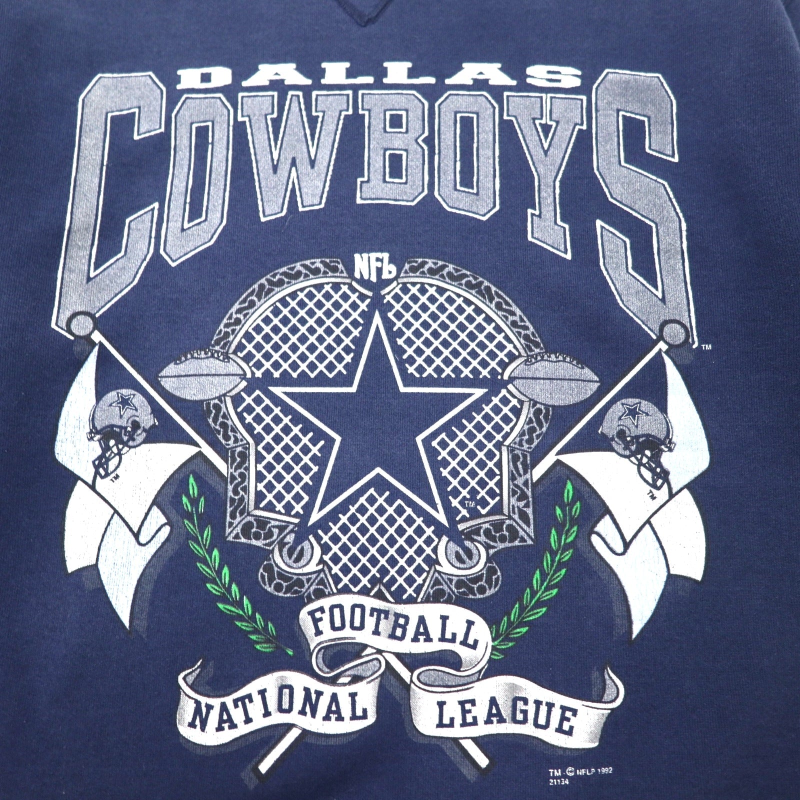 SIGNAL SPORTS Made in USA Anni '90 NFL Felpa stampata L Blu Navy Cotone DALLAS COWBOYS 1992