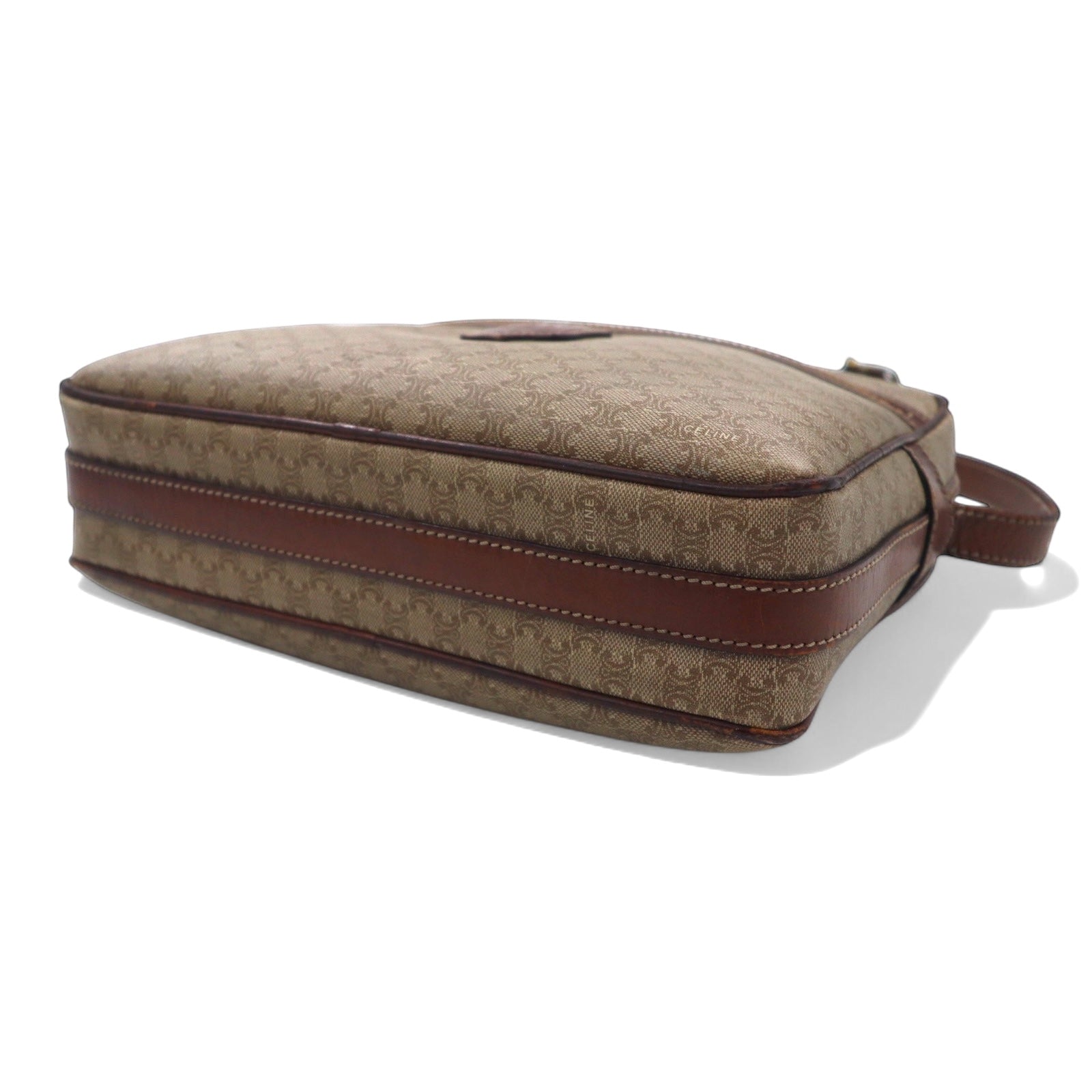 CELINE Made in Italy Old Macadam Pattern Shoulder Bag Beige Leather All-over Pattern Logo Riri Zip M07
