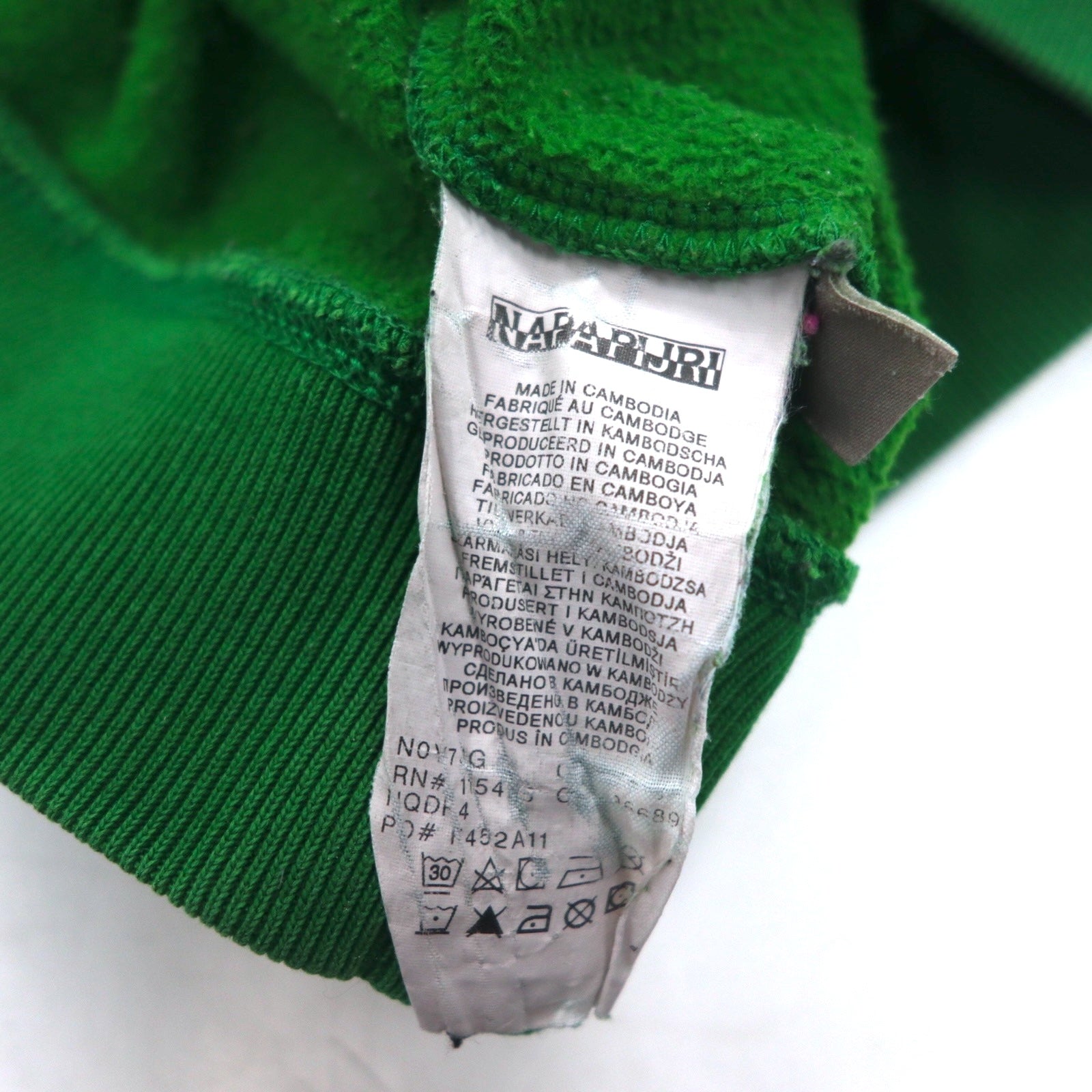 NAPAPIJRI Pullover con cappuccio M verde cotone felpato tasca frontale