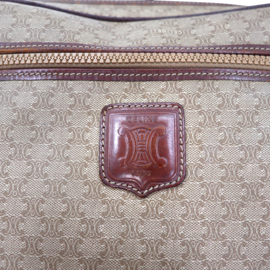 CELINE Made in Italy Old Macadam Pattern Shoulder Bag Beige Leather All-over Pattern Logo Riri Zip M07