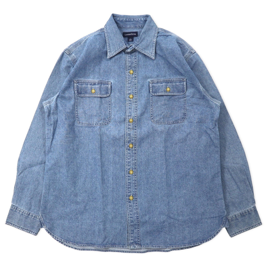 LANDS' END Camicia da lavoro in denim L blu cotone taglia abbondante