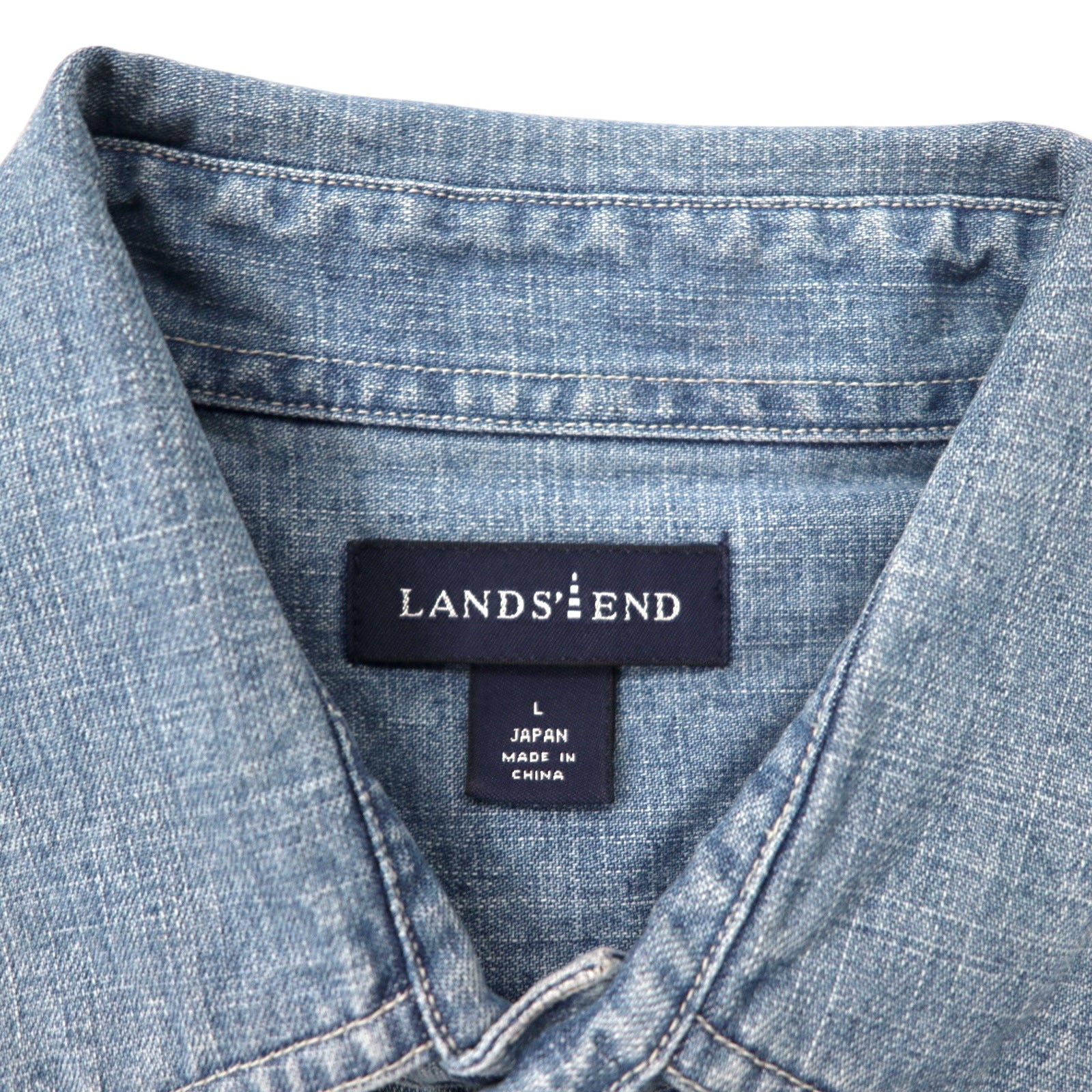 LANDS' END Camicia da lavoro in denim L blu cotone taglia abbondante