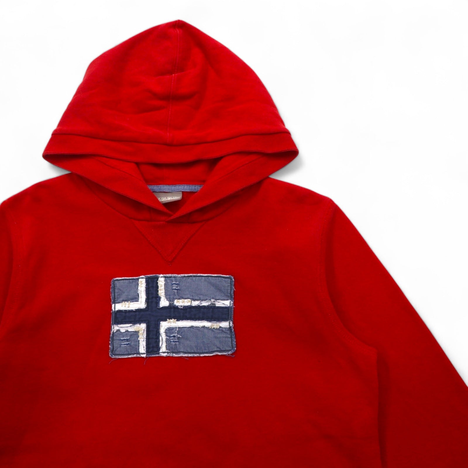 NAPAPIJRI felpa pullover con cappuccio taglia M, rossa, in cotone garzato con tasca frontale