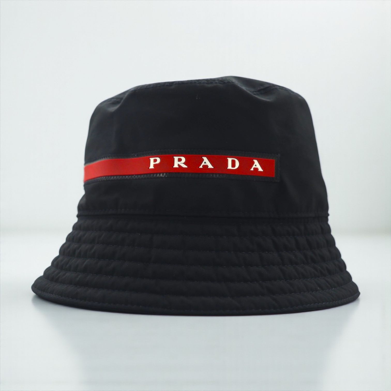PRADA テクニカル ファブリック バケットハット ブラック リネアロッサ スポーツ イタリア製