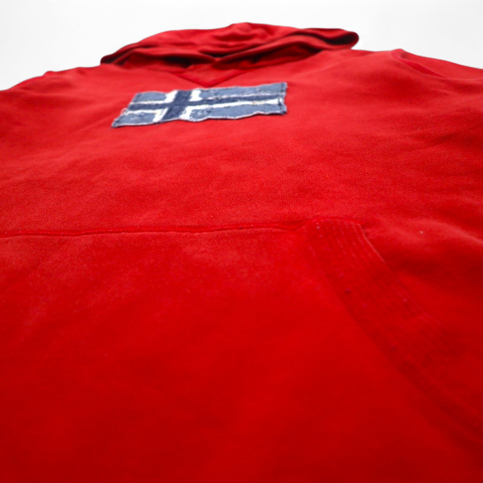 NAPAPIJRI felpa pullover con cappuccio taglia M, rossa, in cotone garzato con tasca frontale