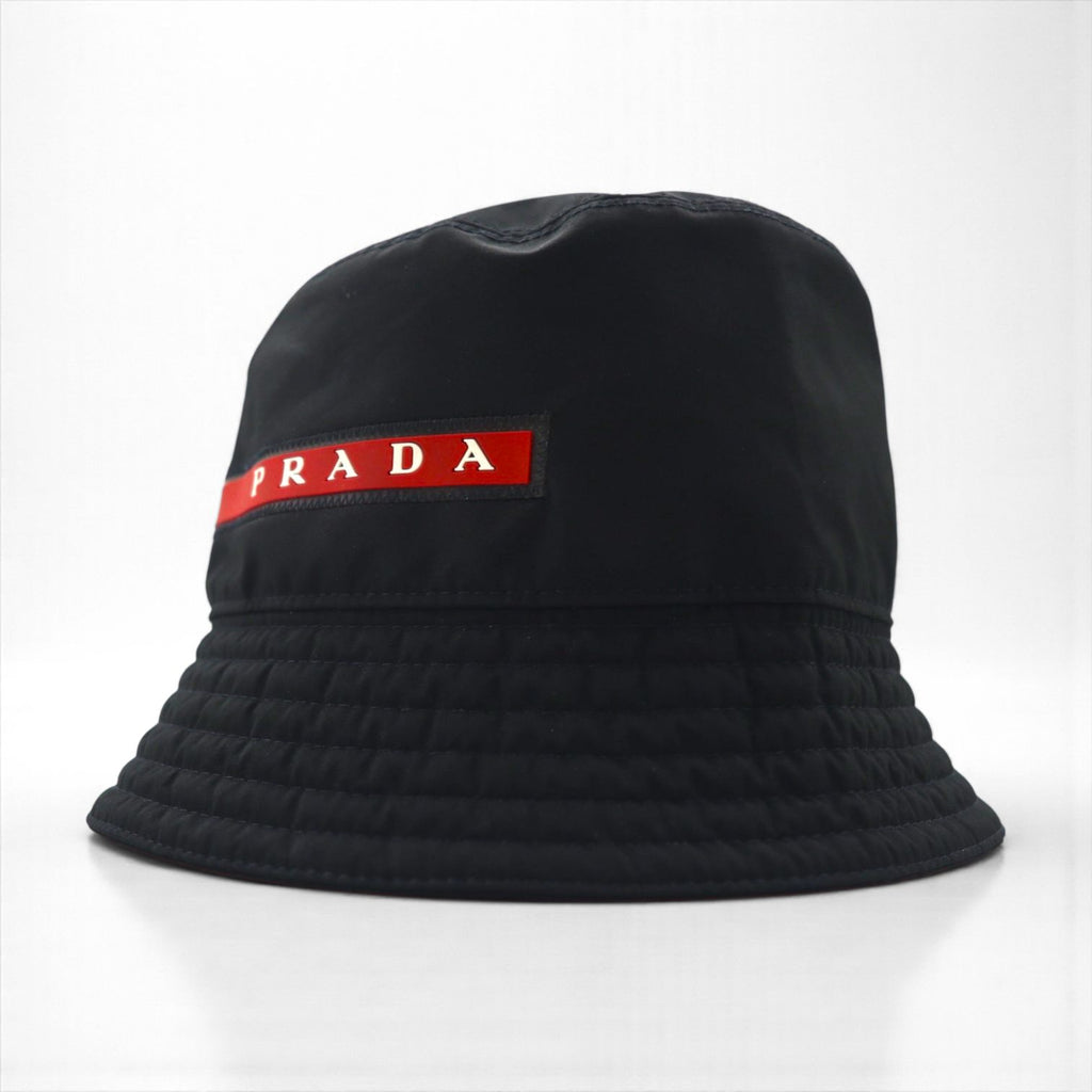 PRADA テクニカル ファブリック バケットハット ブラック リネアロッサ スポーツ イタリア製