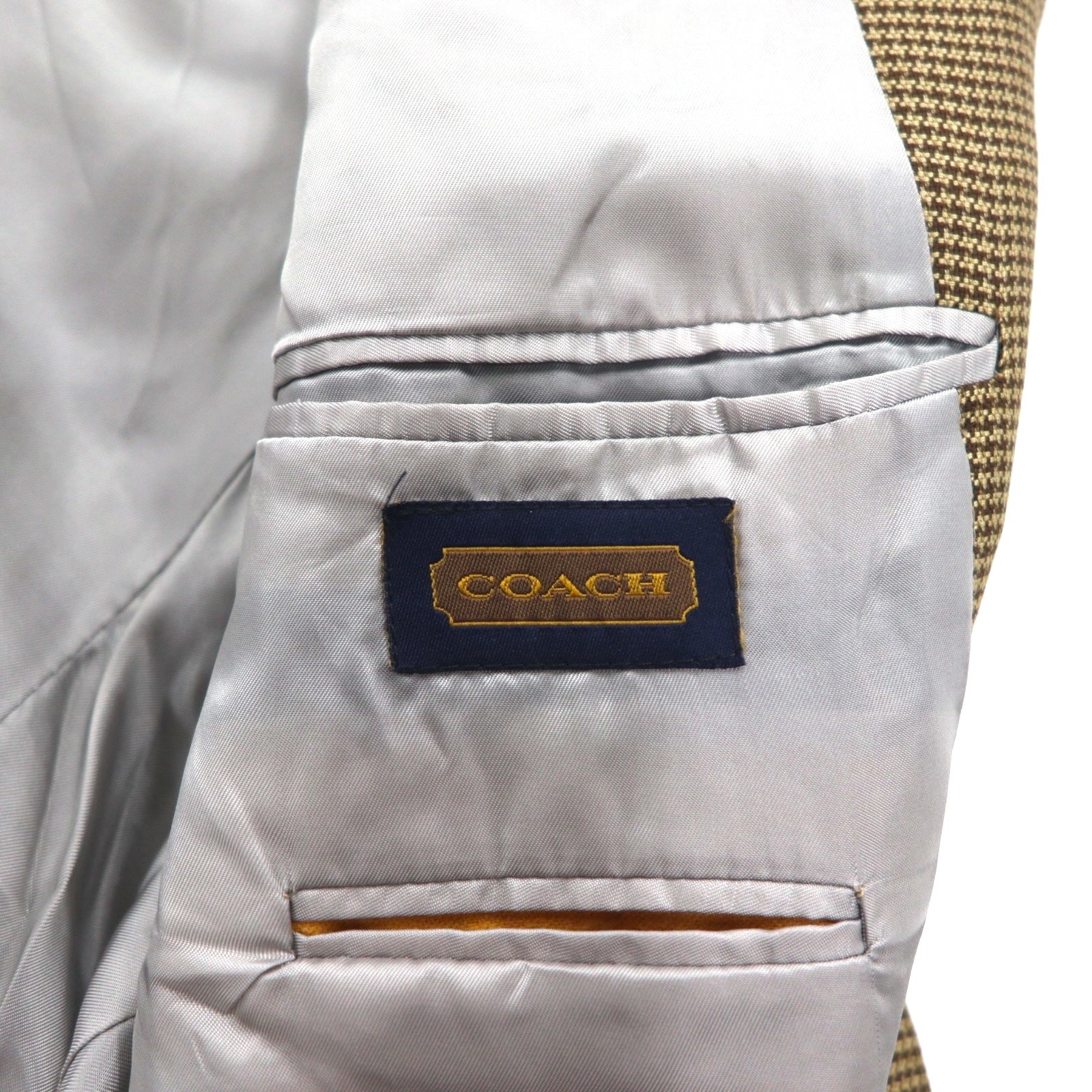 COACH Prodotto negli USA Old Coach Giacca sartoriale 2 bottoni a quadri "gun club" L Beige Misto seta Lana