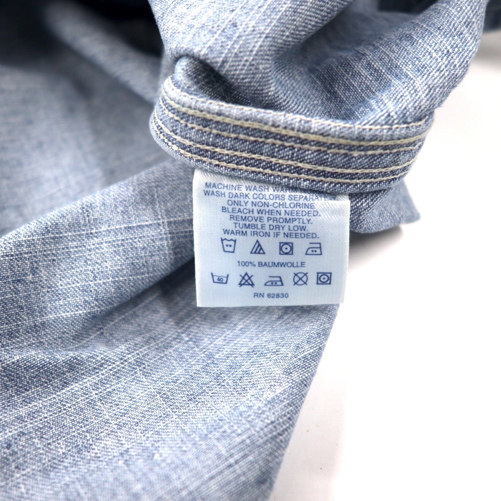 LANDS' END デニム ワークシャツ L ブルー コットン ビッグサイズ