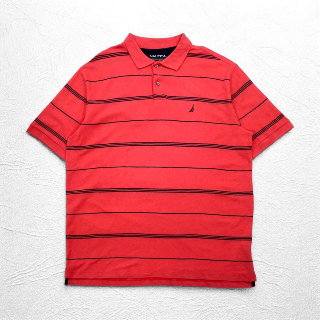 NAUTICA Polo a righe Classic Fit 2XL rosa in piqué PERFORMANCE DECK SHIRT con logo ricamato