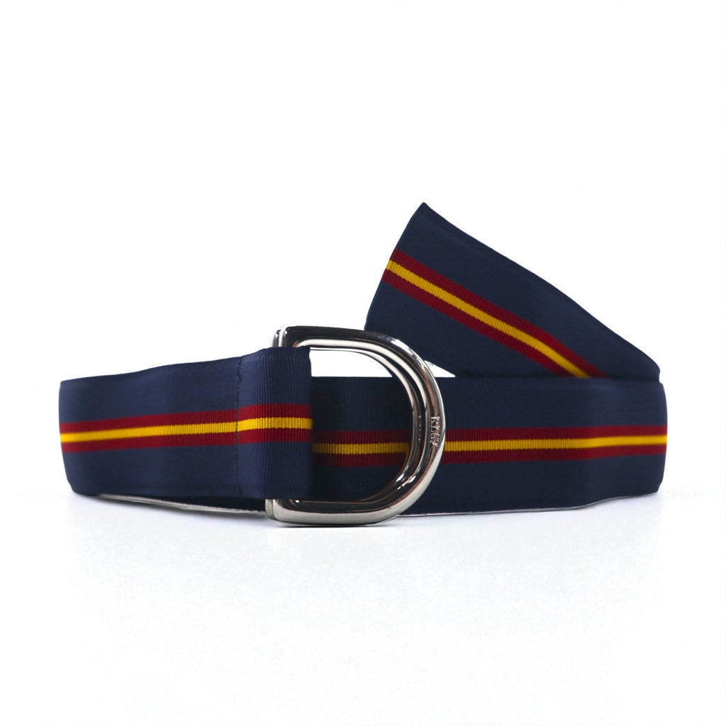 POLO RALPH LAUREN Cintura a nastro con anello a D doppio, di fabbricazione USA, blu navy, in nylon, deadstock, mai usata