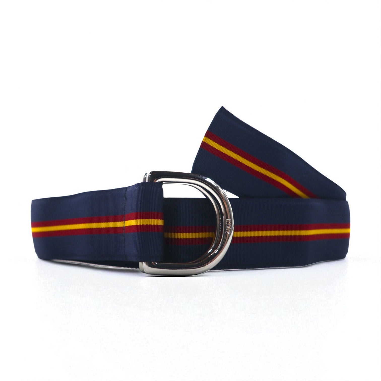 POLO RALPH LAUREN Cintura a nastro con anello a D doppio, di fabbricazione USA, blu navy, in nylon, deadstock, mai usata