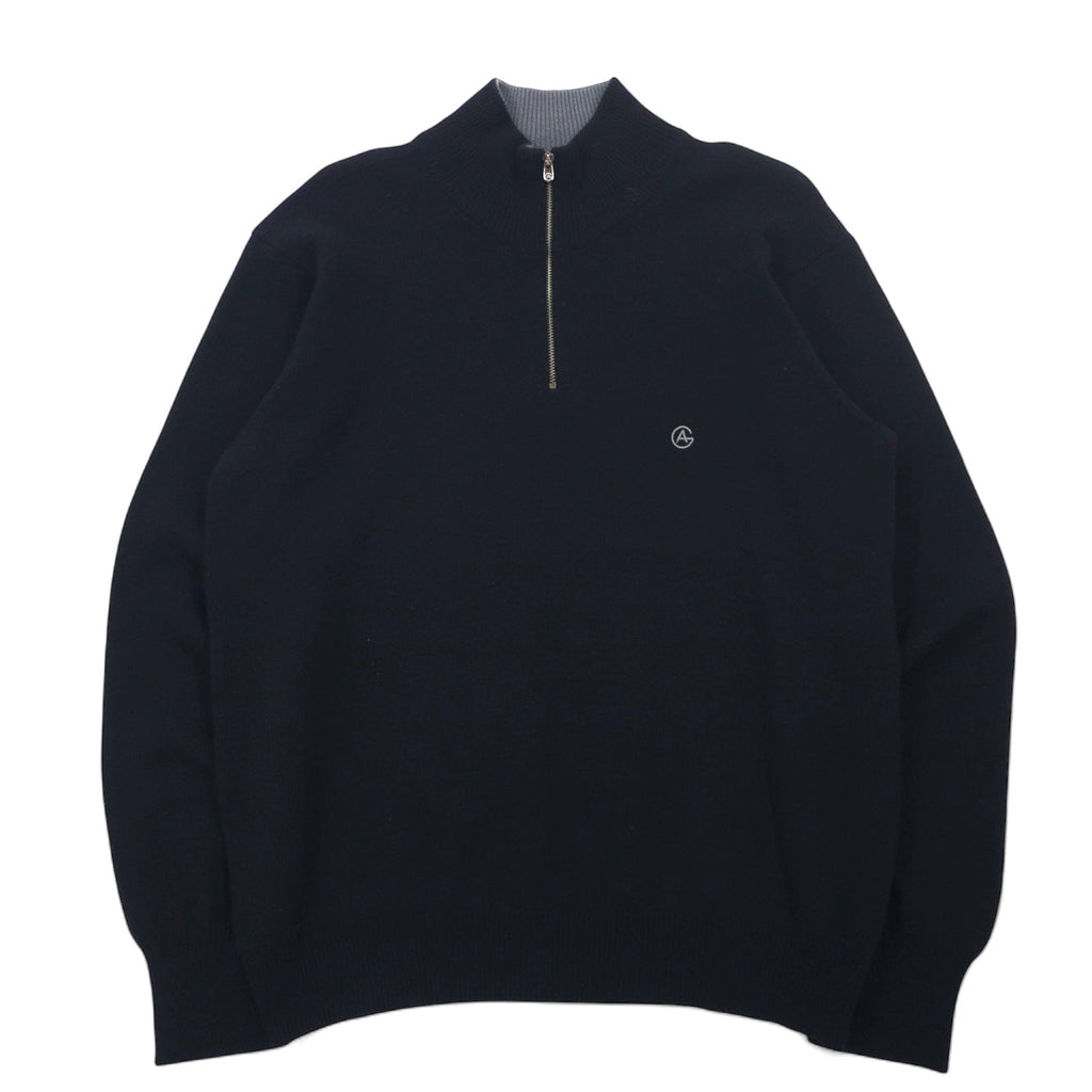 ARMANI COLLEZIONI Maglione in lana di agnello con mezza zip, taglia XL, nero, logo ricamato, made in Slovacchia