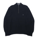 ARMANI COLLEZIONI Maglione in lana di agnello con mezza zip, taglia XL, nero, logo ricamato, made in Slovacchia