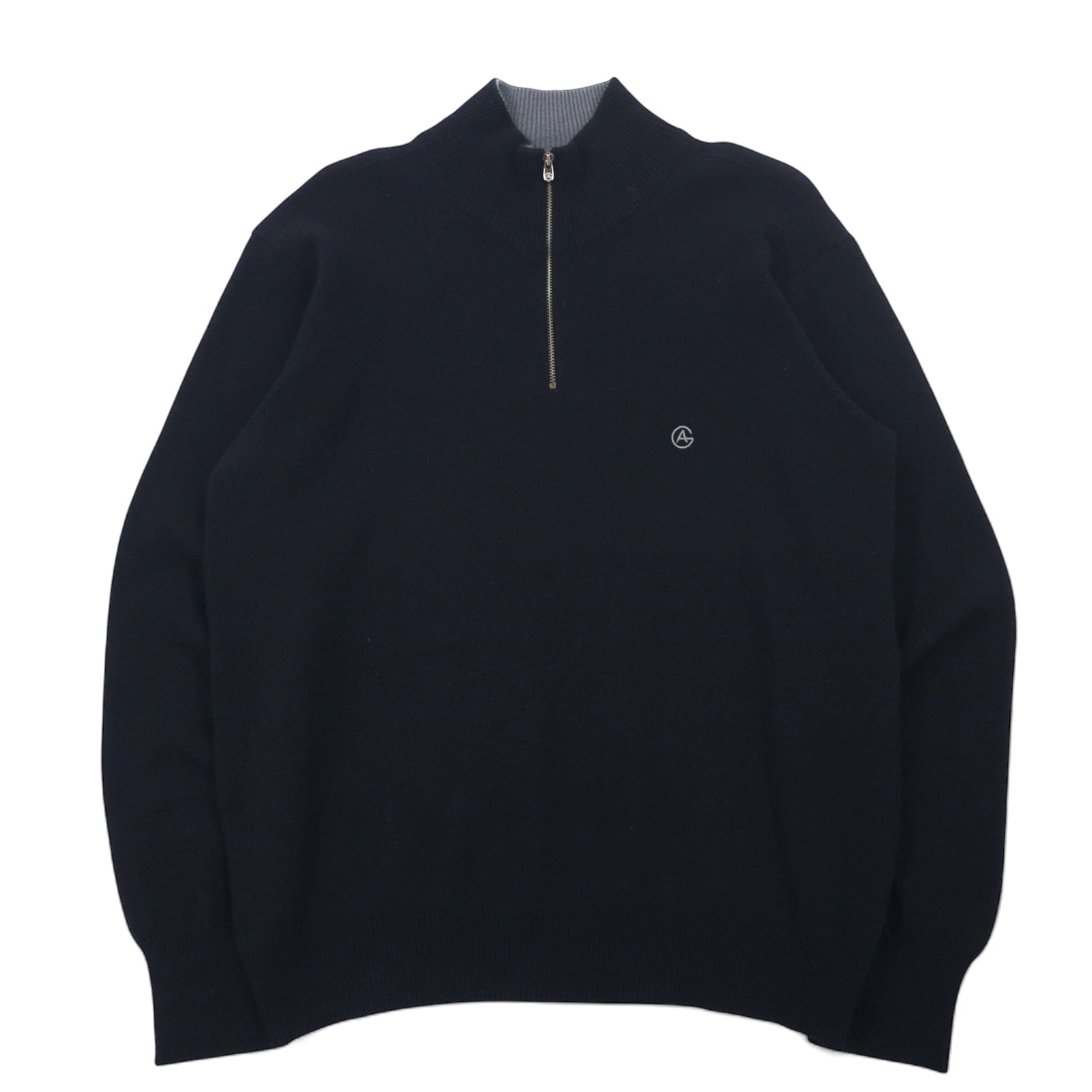 ARMANI COLLEZIONI Maglione in lana di agnello con mezza zip, taglia XL, nero, logo ricamato, made in Slovacchia