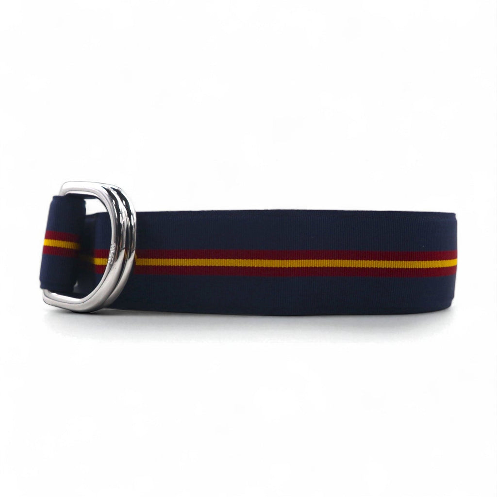 POLO RALPH LAUREN Cintura a nastro con anello a D doppio, di fabbricazione USA, blu navy, in nylon, deadstock, mai usata