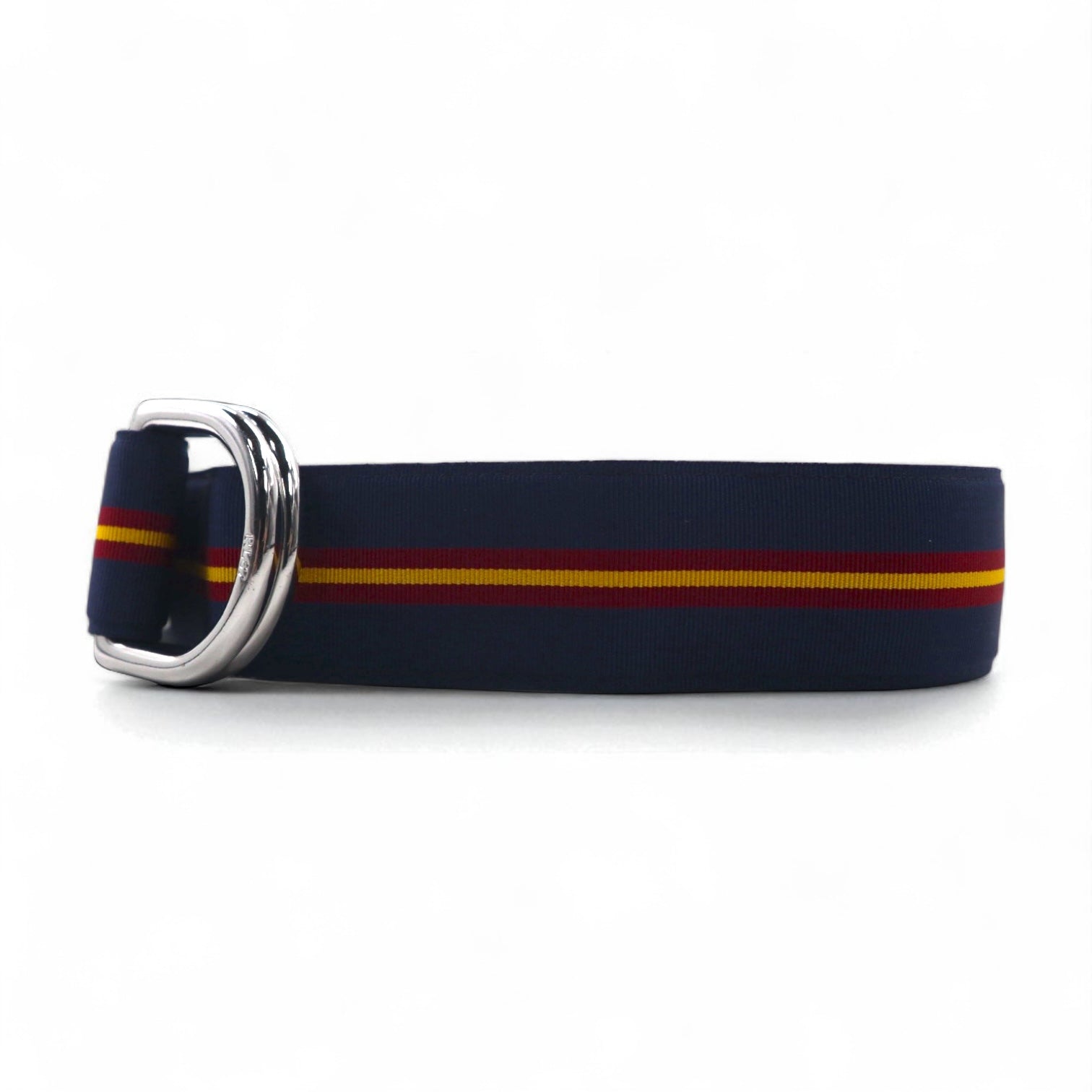 POLO RALPH LAUREN Cintura a nastro con anello a D doppio, di fabbricazione USA, blu navy, in nylon, deadstock, mai usata