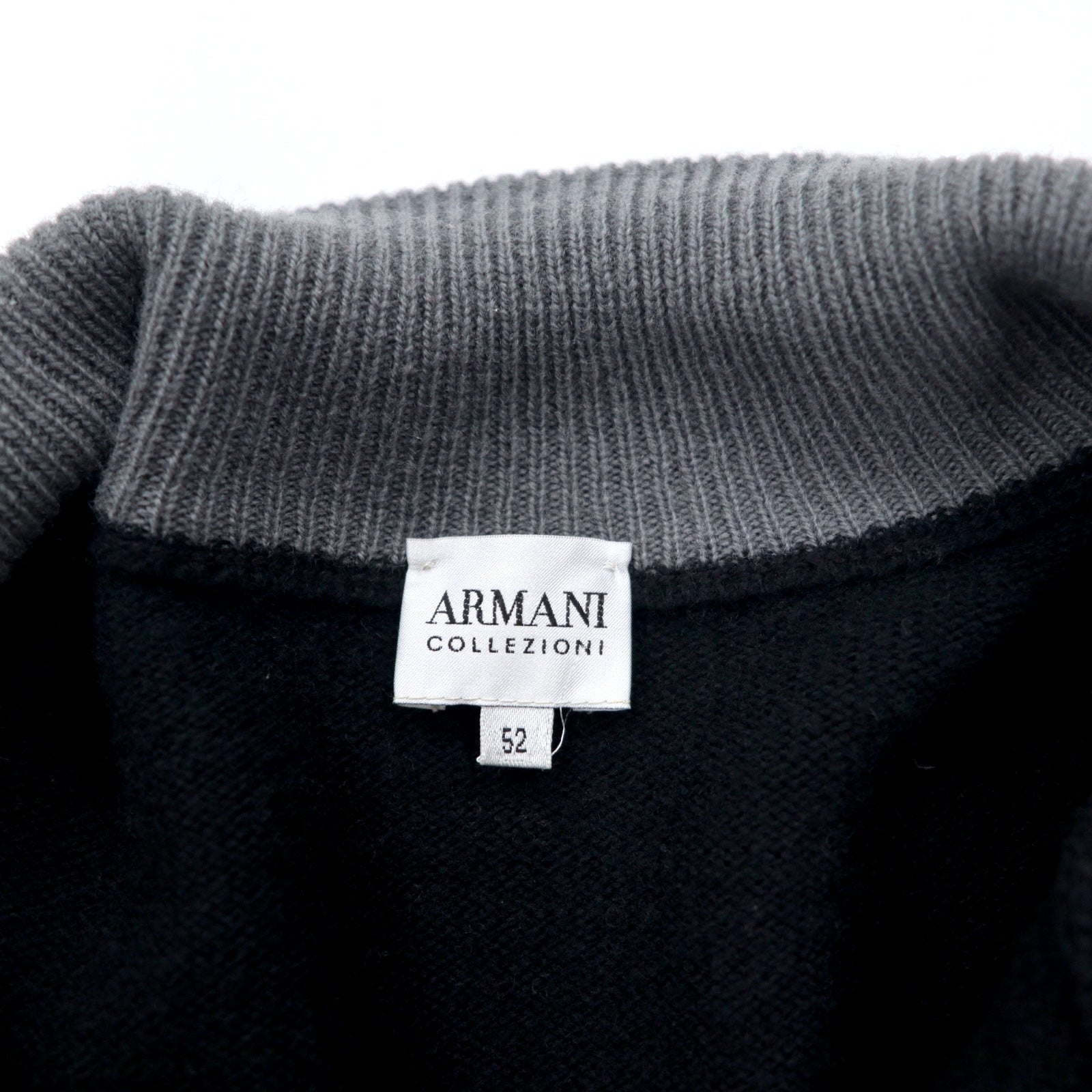 ARMANI COLLEZIONI Maglione in lana di agnello con mezza zip, taglia XL, nero, logo ricamato, made in Slovacchia