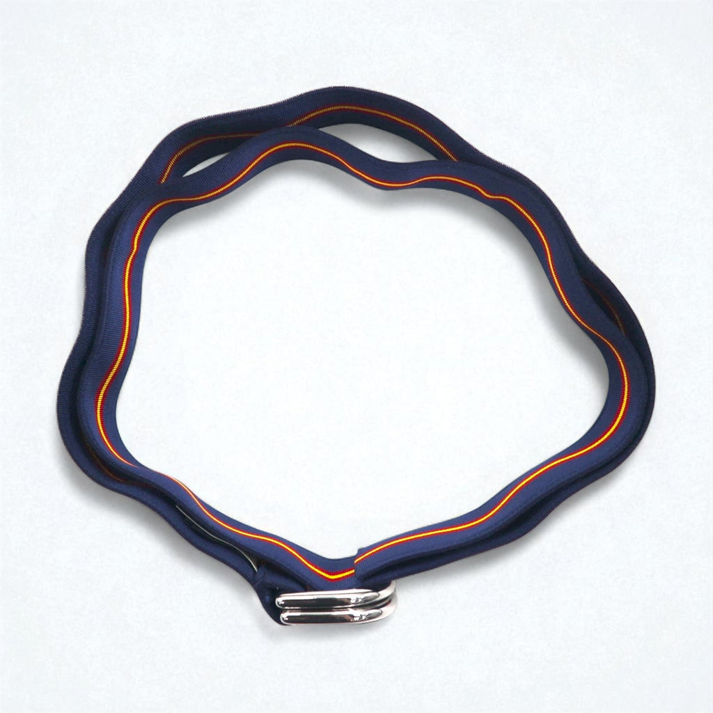 POLO RALPH LAUREN Cintura a nastro con anello a D doppio, di fabbricazione USA, blu navy, in nylon, deadstock, mai usata