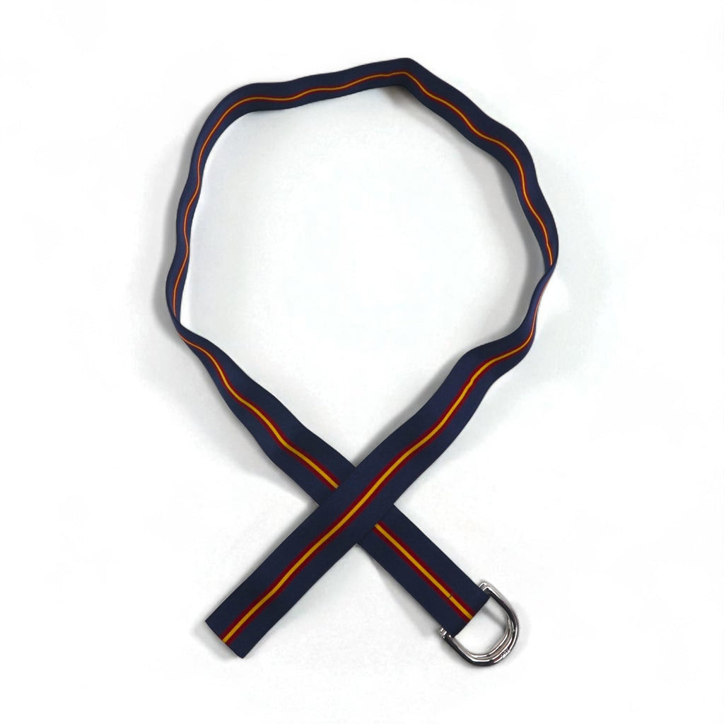 POLO RALPH LAUREN Cintura a nastro con anello a D doppio, di fabbricazione USA, blu navy, in nylon, deadstock, mai usata