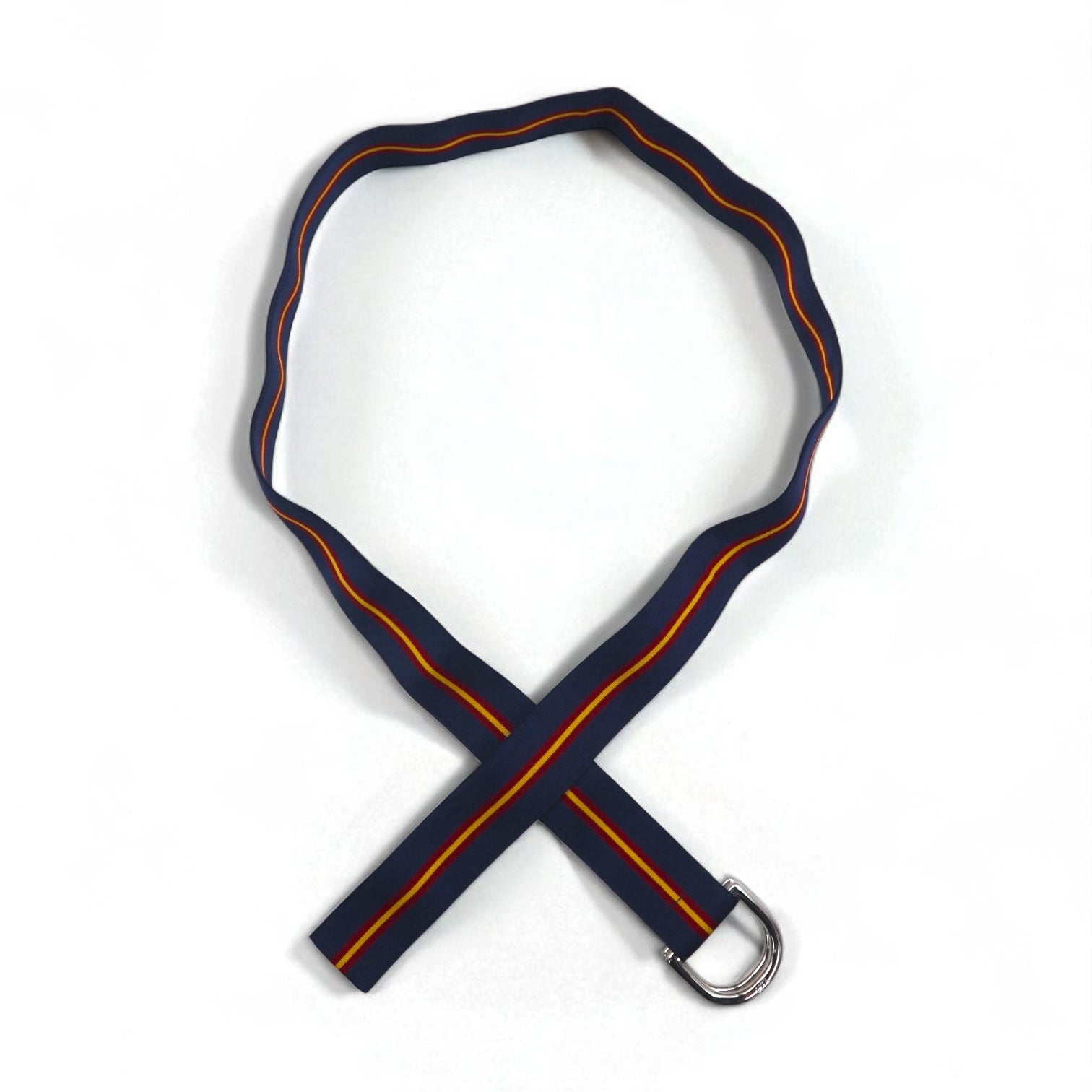 POLO RALPH LAUREN Cintura a nastro con anello a D doppio, di fabbricazione USA, blu navy, in nylon, deadstock, mai usata
