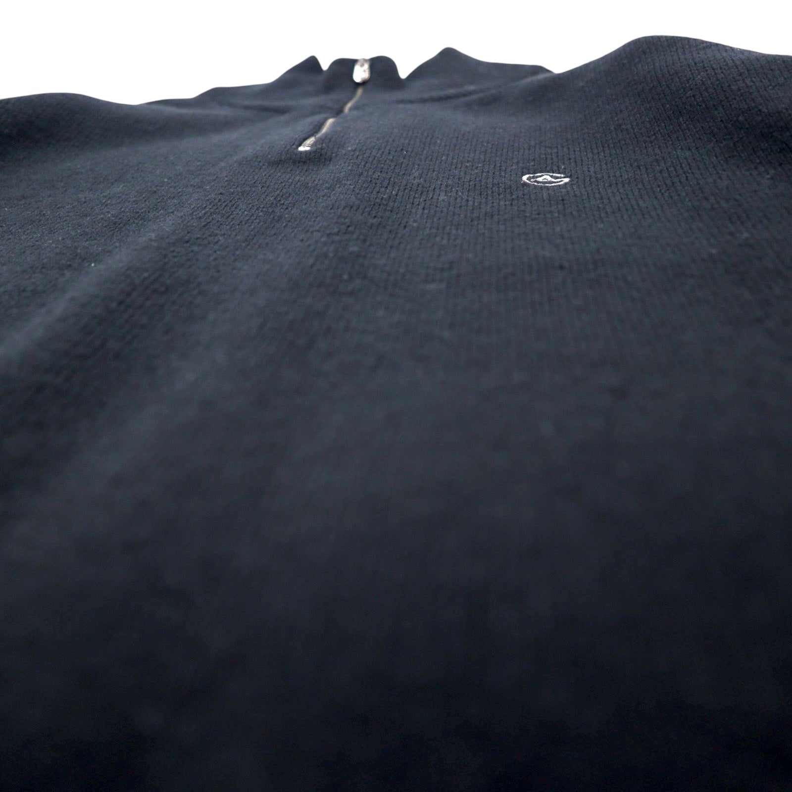 ARMANI COLLEZIONI Maglione in lana di agnello con mezza zip, taglia XL, nero, logo ricamato, made in Slovacchia