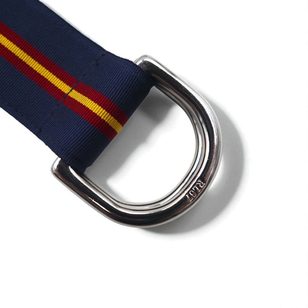 POLO RALPH LAUREN Cintura a nastro con anello a D doppio, di fabbricazione USA, blu navy, in nylon, deadstock, mai usata