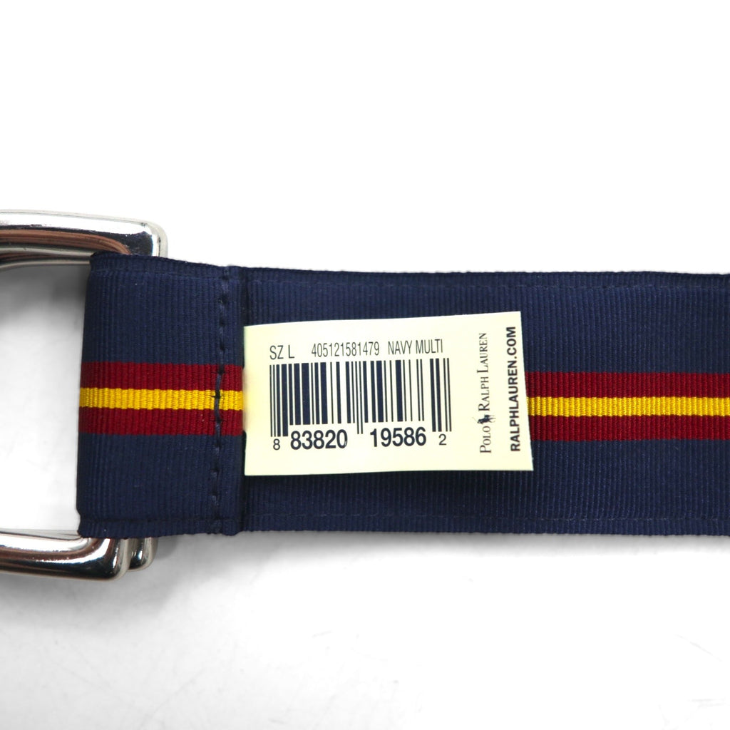 POLO RALPH LAUREN Cintura a nastro con anello a D doppio, di fabbricazione USA, blu navy, in nylon, deadstock, mai usata