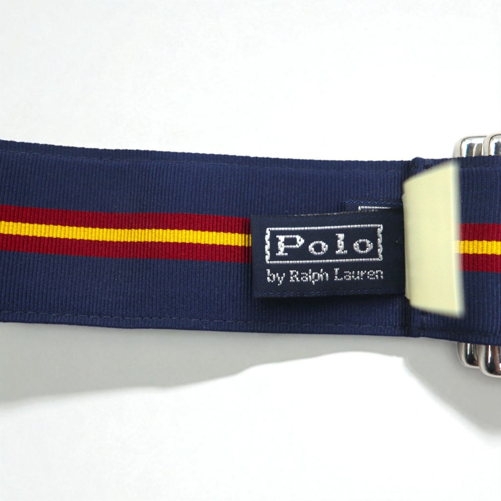 POLO RALPH LAUREN Cintura a nastro con anello a D doppio, di fabbricazione USA, blu navy, in nylon, deadstock, mai usata