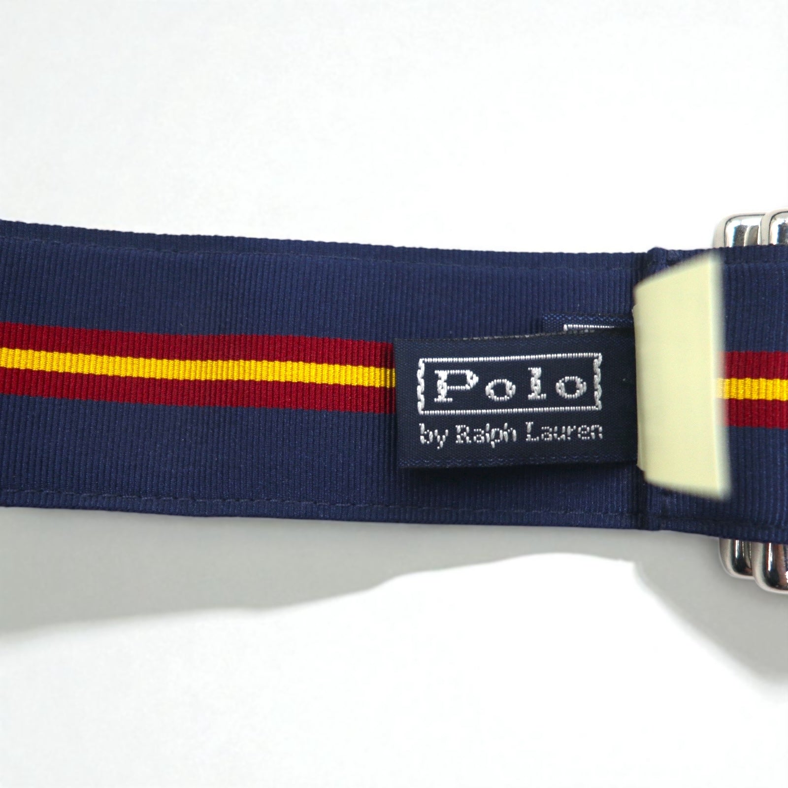 POLO RALPH LAUREN Cintura a nastro con anello a D doppio, di fabbricazione USA, blu navy, in nylon, deadstock, mai usata
