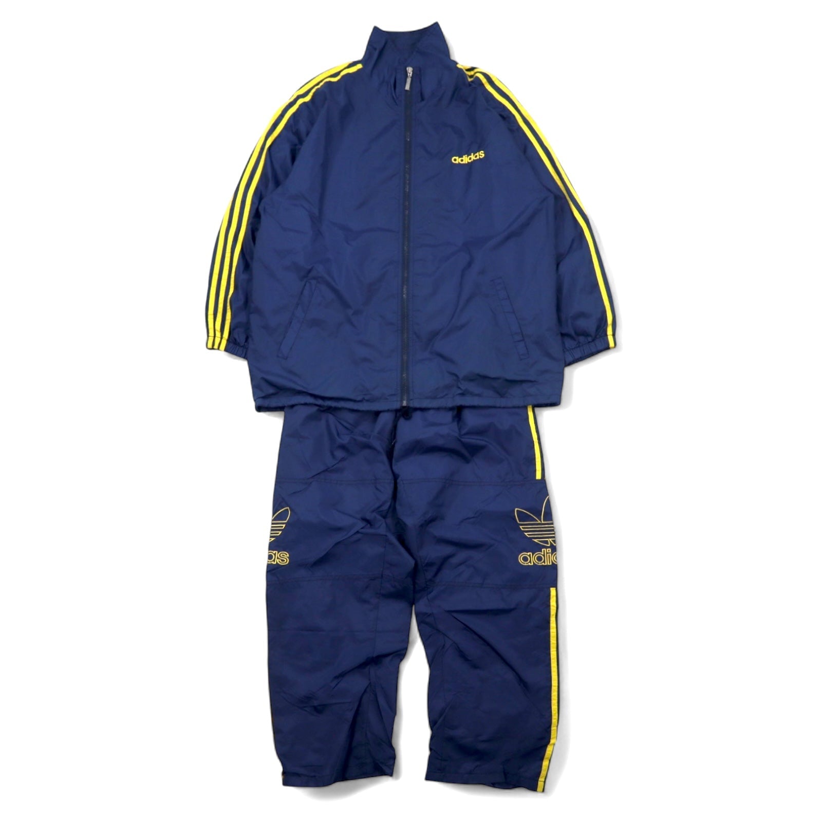 adidas Tuta sportiva anni '90, taglia L, blu navy, in nylon con logo a trifoglio ricamato e 3 strisce