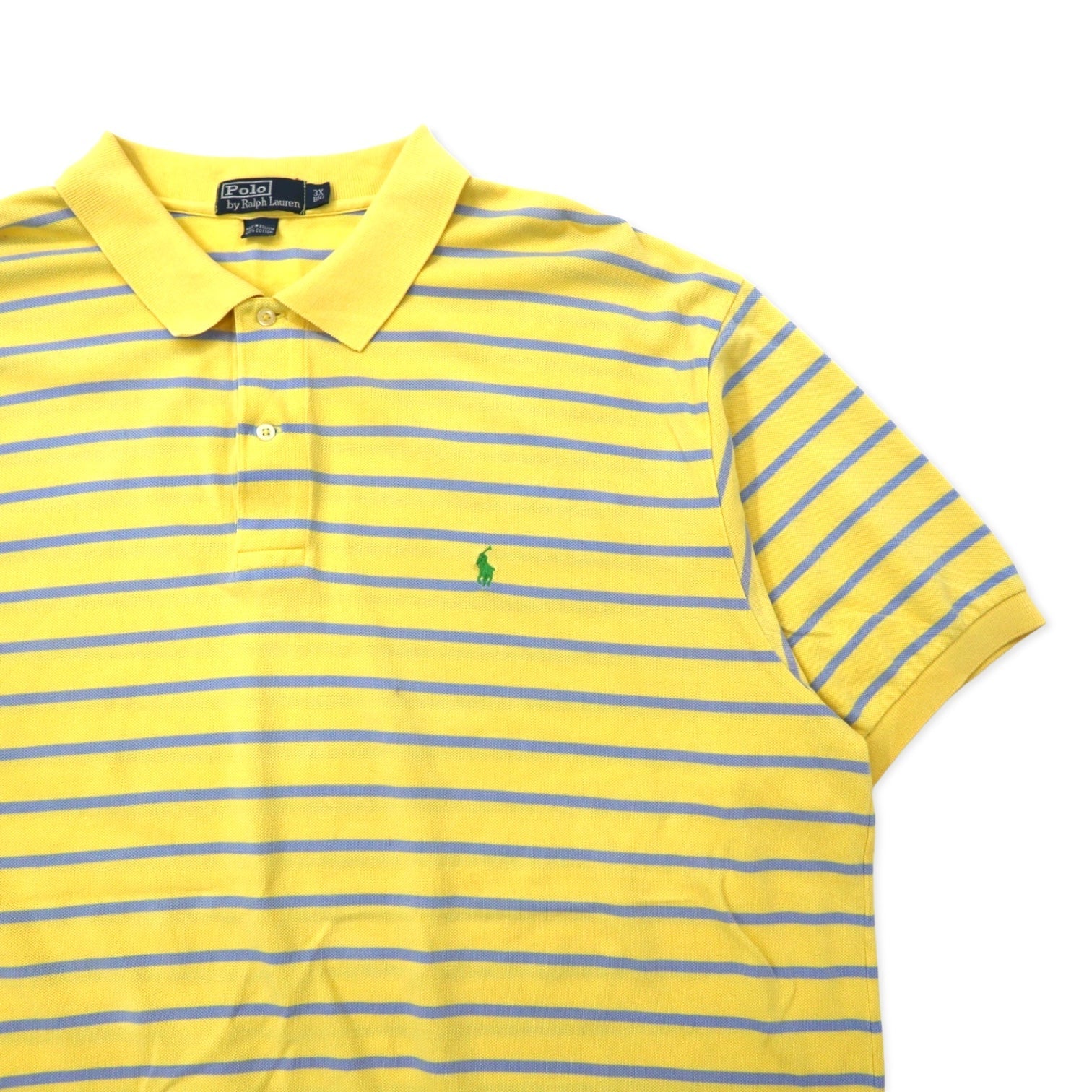 Polo by Ralph Lauren Polo a righe 3X BIG Giallo Blu Cotone Piquet Piccolo Pony Ricamato Taglia grande