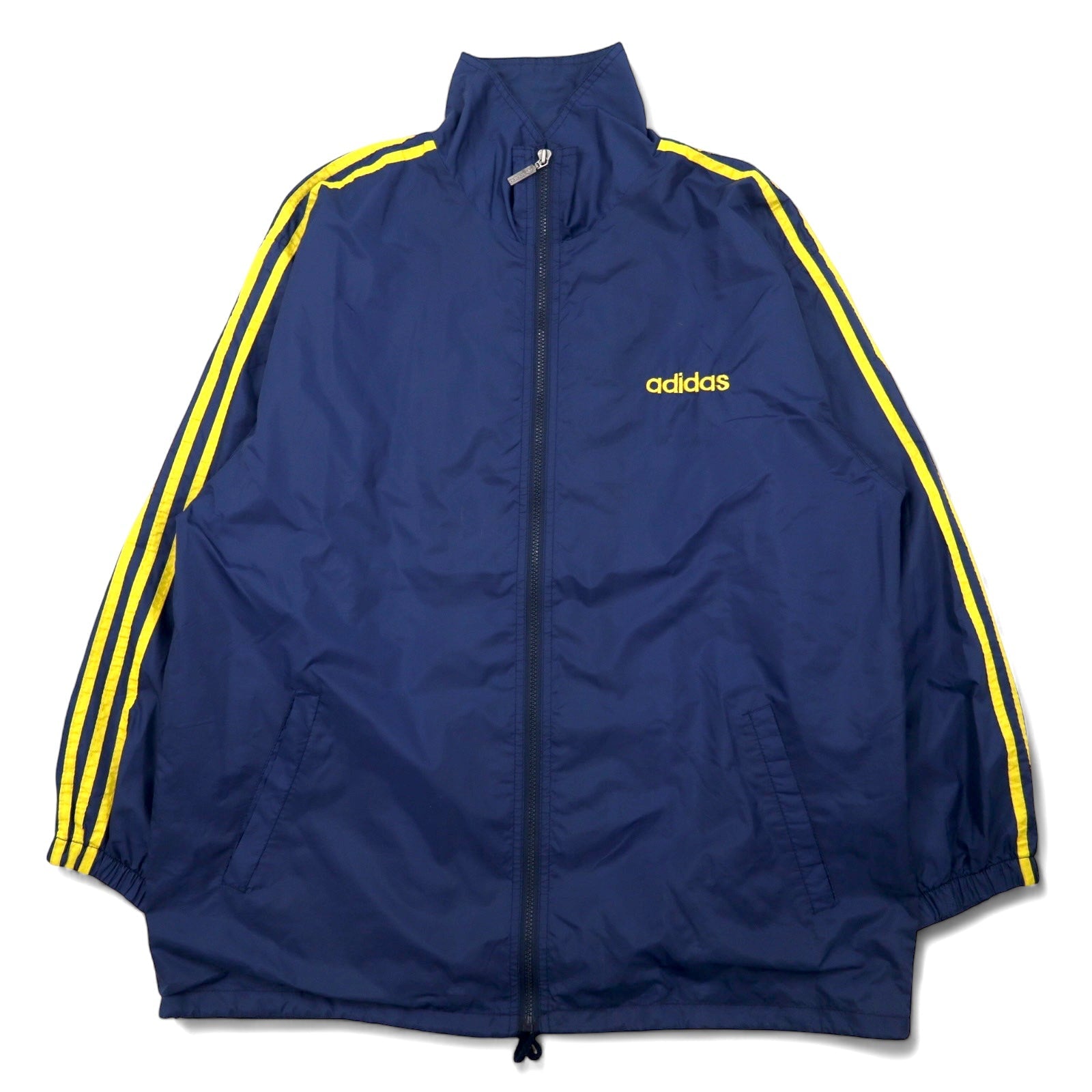 adidas Tuta sportiva anni '90, taglia L, blu navy, in nylon con logo a trifoglio ricamato e 3 strisce