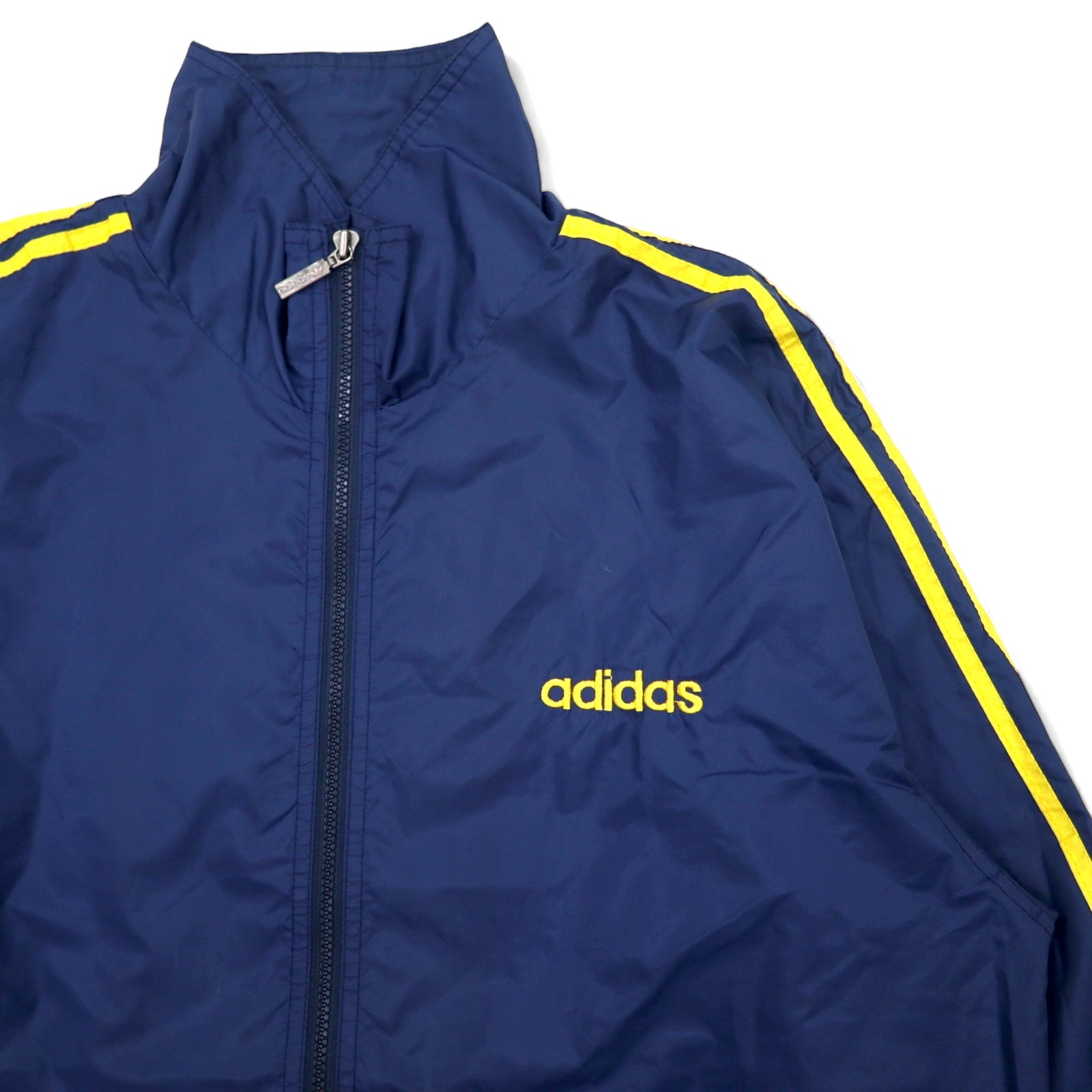 adidas Tuta sportiva anni '90, taglia L, blu navy, in nylon con logo a trifoglio ricamato e 3 strisce