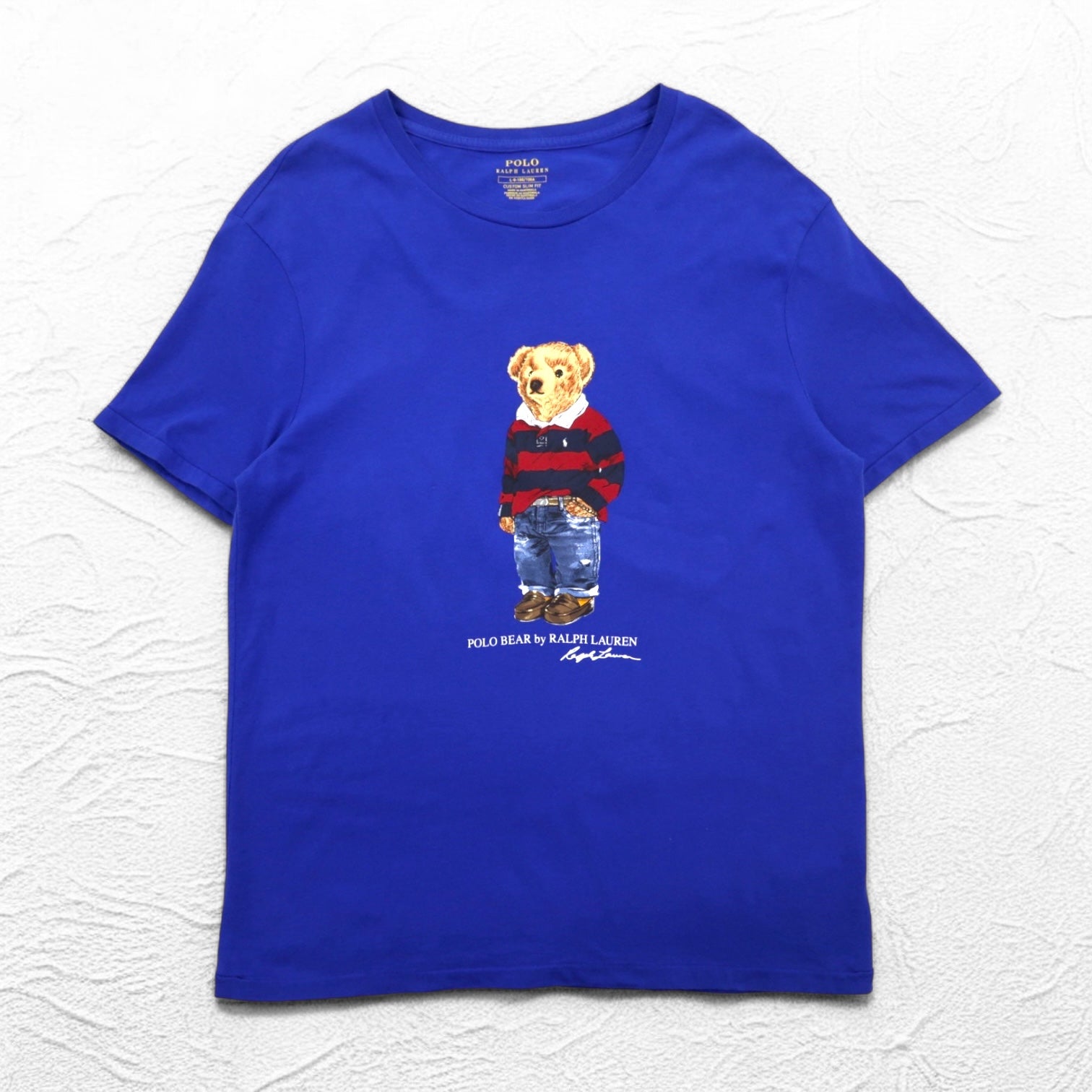 POLO RALPH LAUREN T-shirt con stampa Polo Bear L blu cotone CUSTOM SLIM FIT