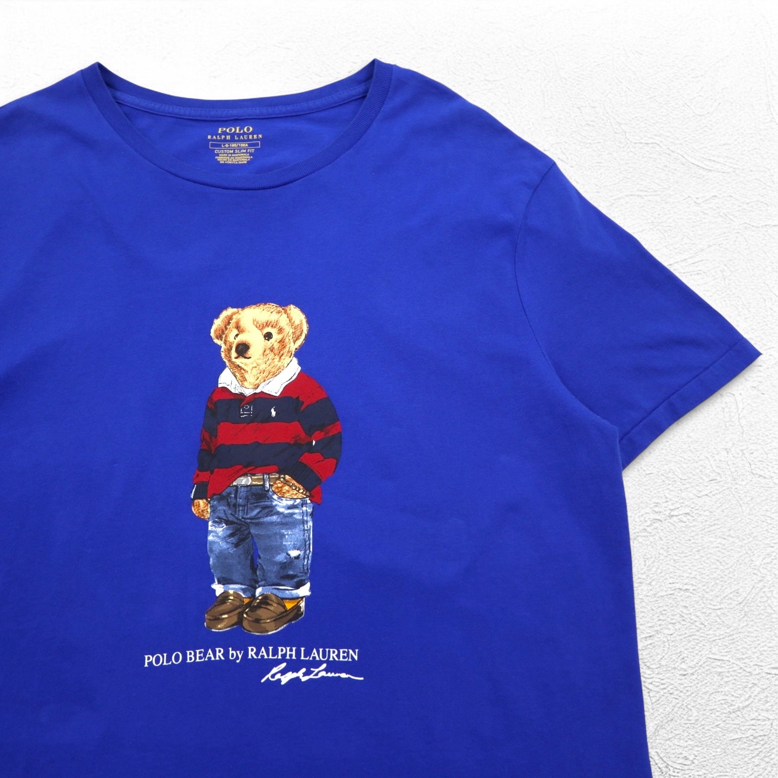 POLO RALPH LAUREN T-shirt con stampa Polo Bear L blu cotone CUSTOM SLIM FIT