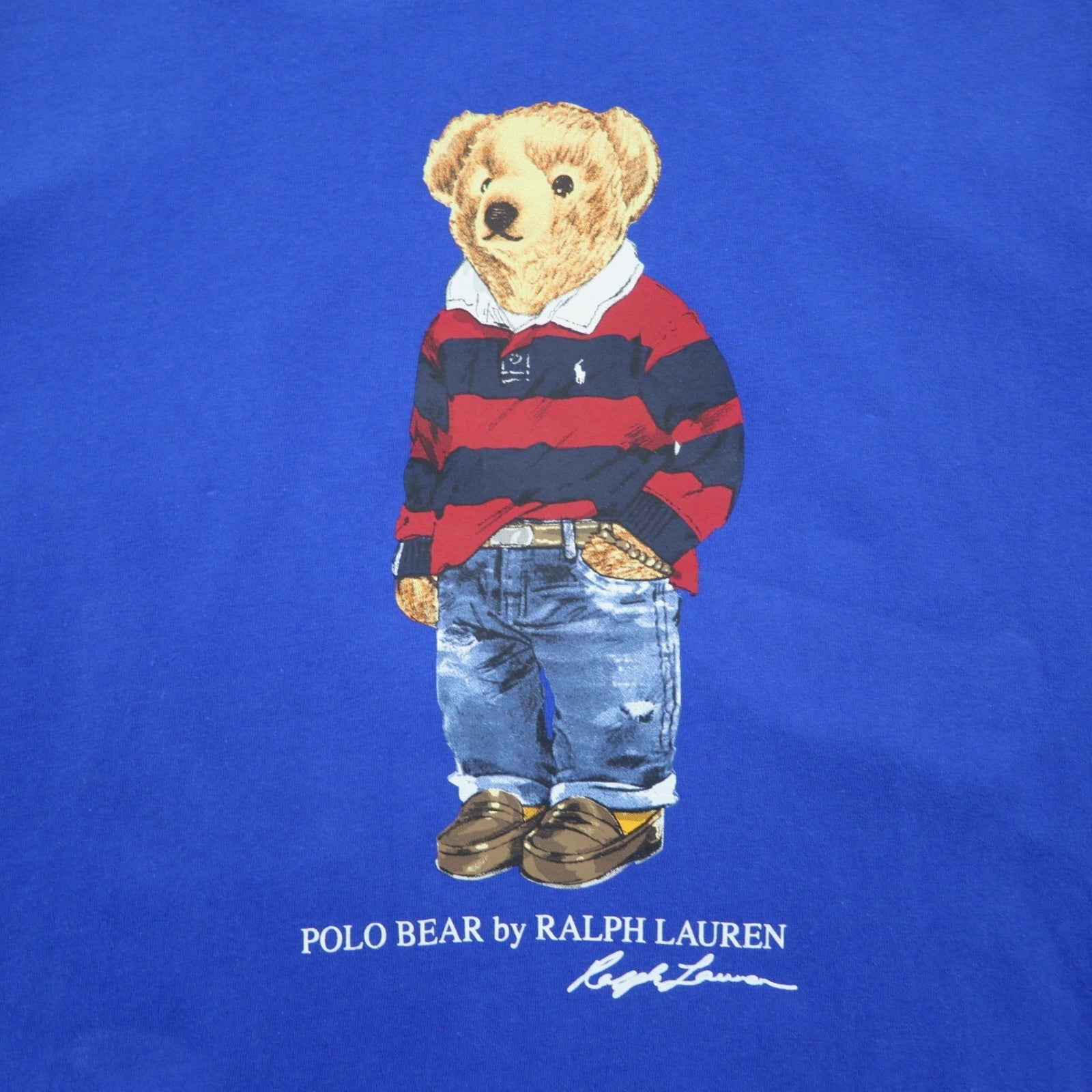 POLO RALPH LAUREN T-shirt con stampa Polo Bear L blu cotone CUSTOM SLIM FIT