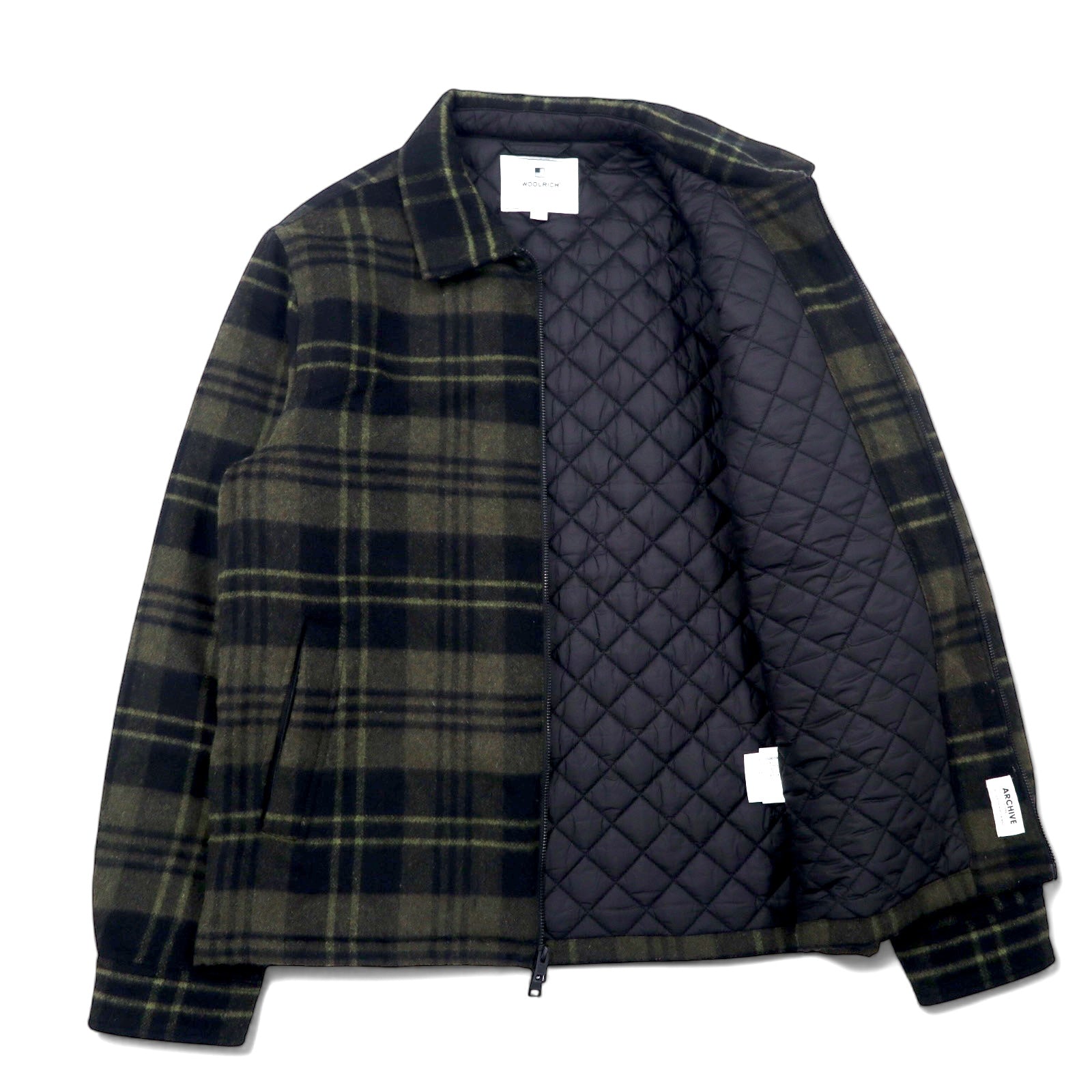 WOOLRICH WOOLEN MILLS Giubbotto imbottito con zip L cachi a quadri lana doppia zip ARCHIVE PATTERN doppia zip WOOS0039