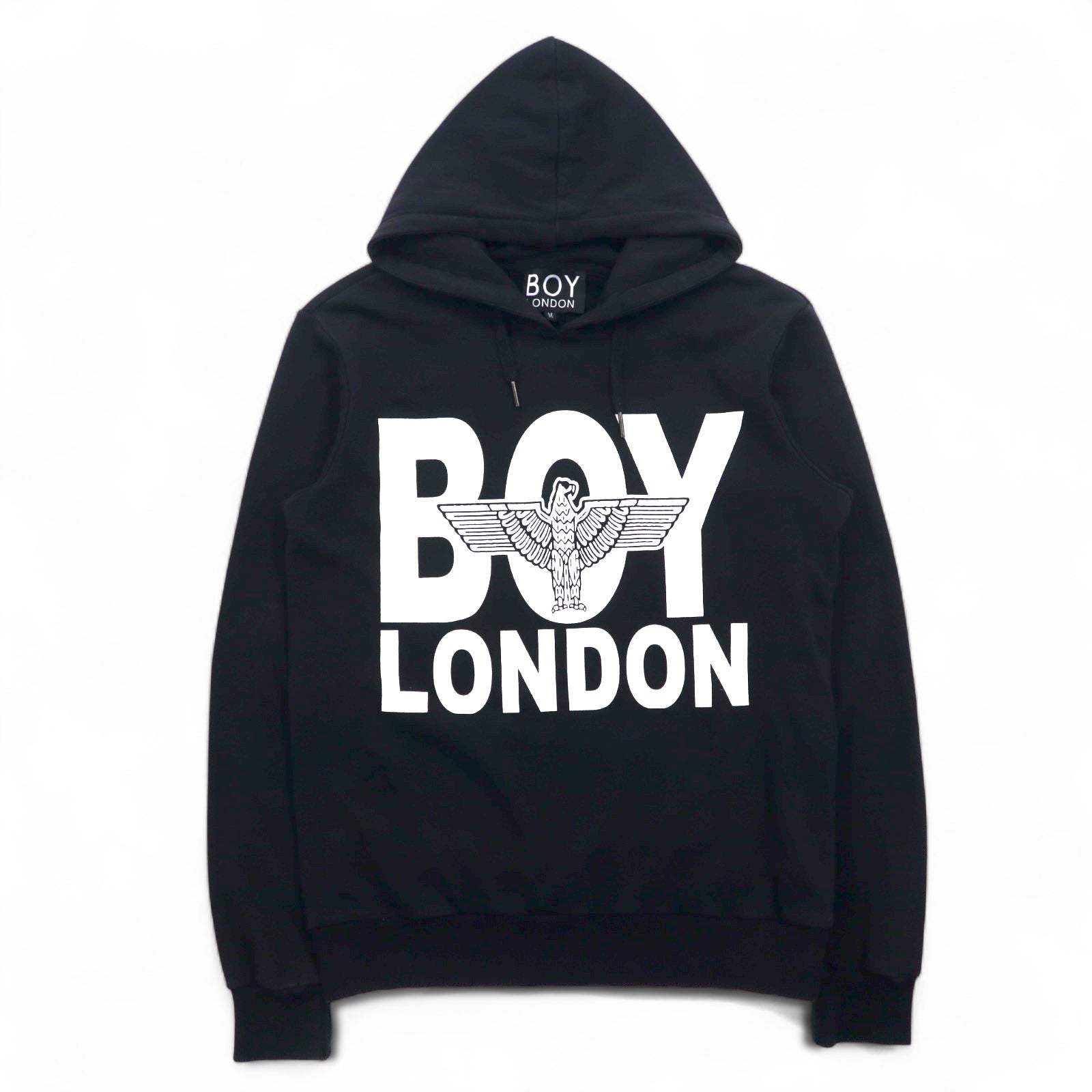 BOY LONDON felpa con cappuccio e stampa logo, taglia M, nero, cotone, made in Italy