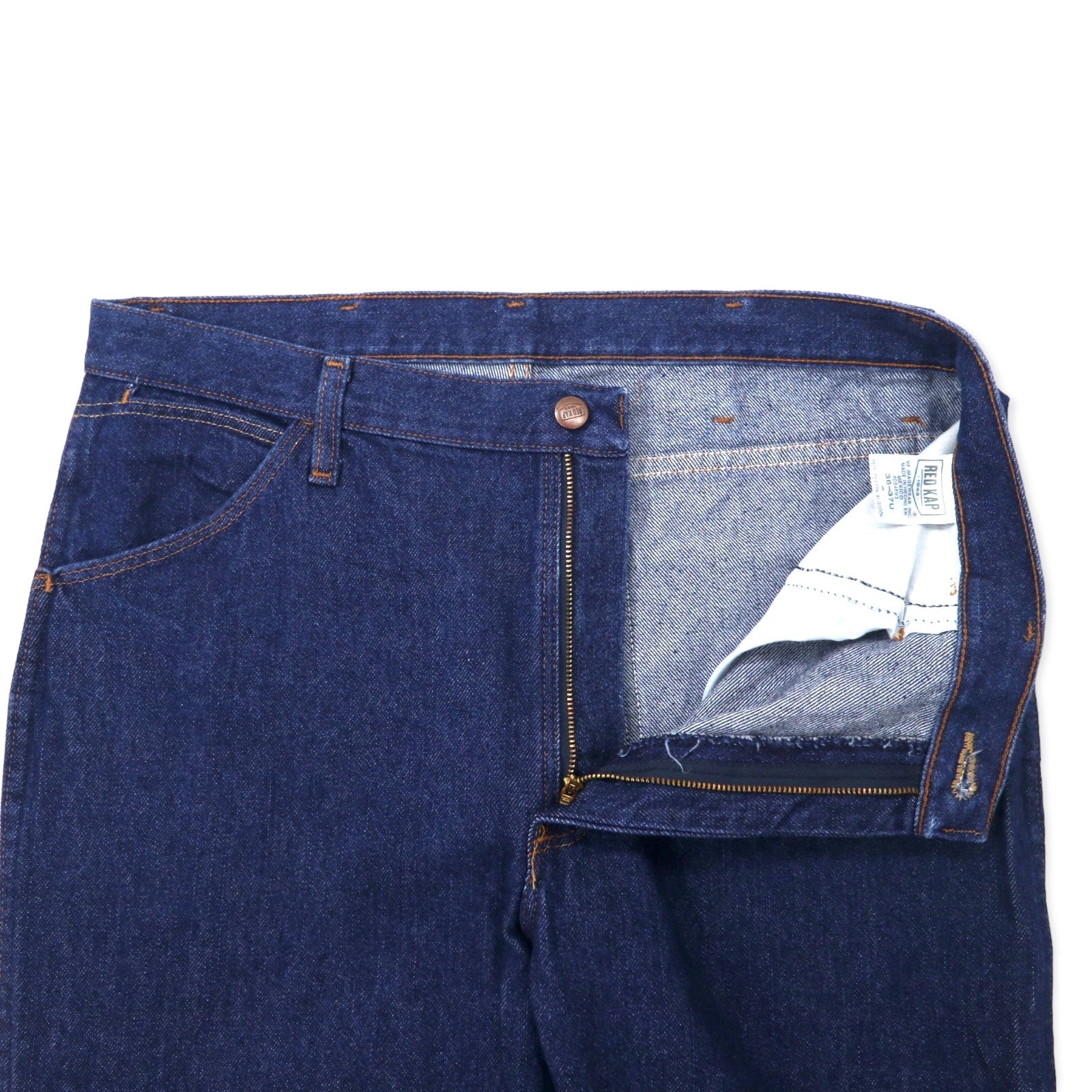 RED KAP anni '90 jeans rigidi 36 blu scuro cotone chiusura con cerniera made in Messico