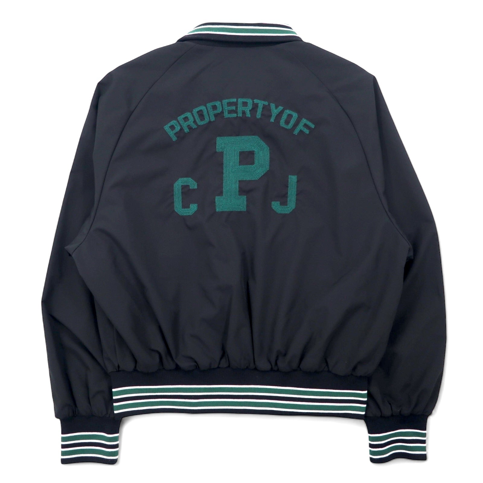 PENNEY'S Varsity Jacket Giacca Coach Taglia L Nera Poliestere Ricamo logo impuntura a catenella S22-GR-15