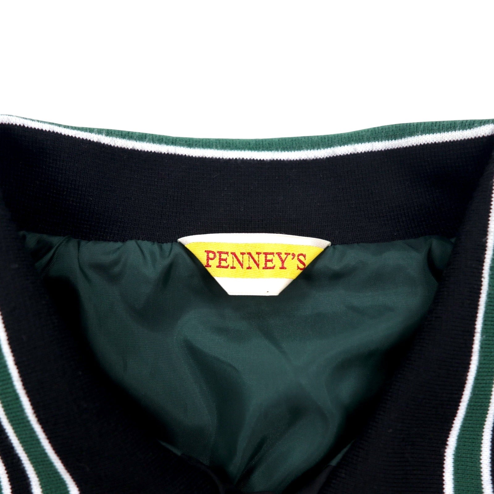 PENNEY'S Varsity Jacket Giacca Coach Taglia L Nera Poliestere Ricamo logo impuntura a catenella S22-GR-15