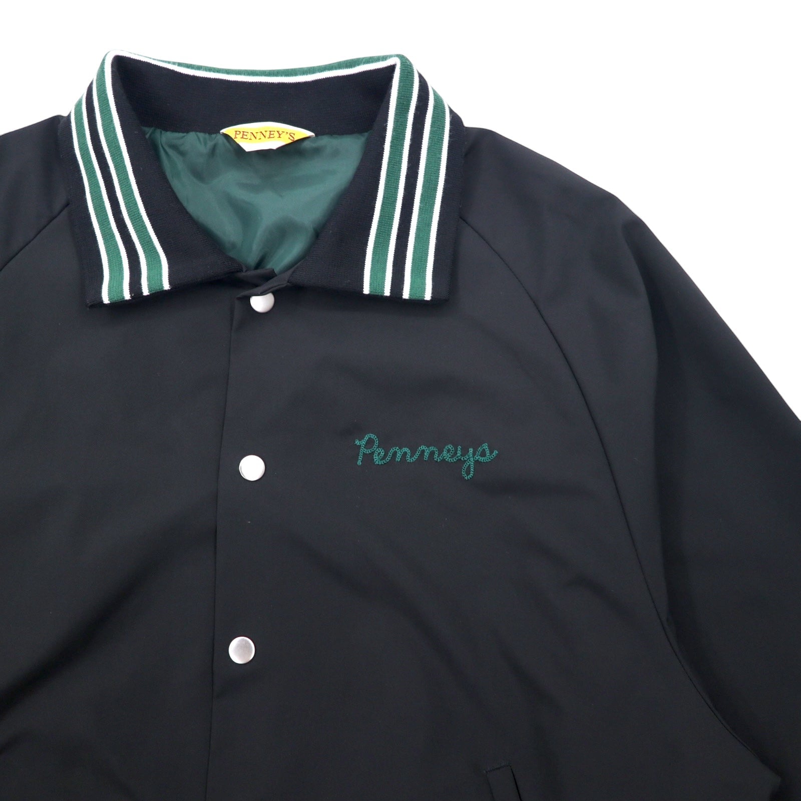 PENNEY'S Varsity Jacket Giacca Coach Taglia L Nera Poliestere Ricamo logo impuntura a catenella S22-GR-15
