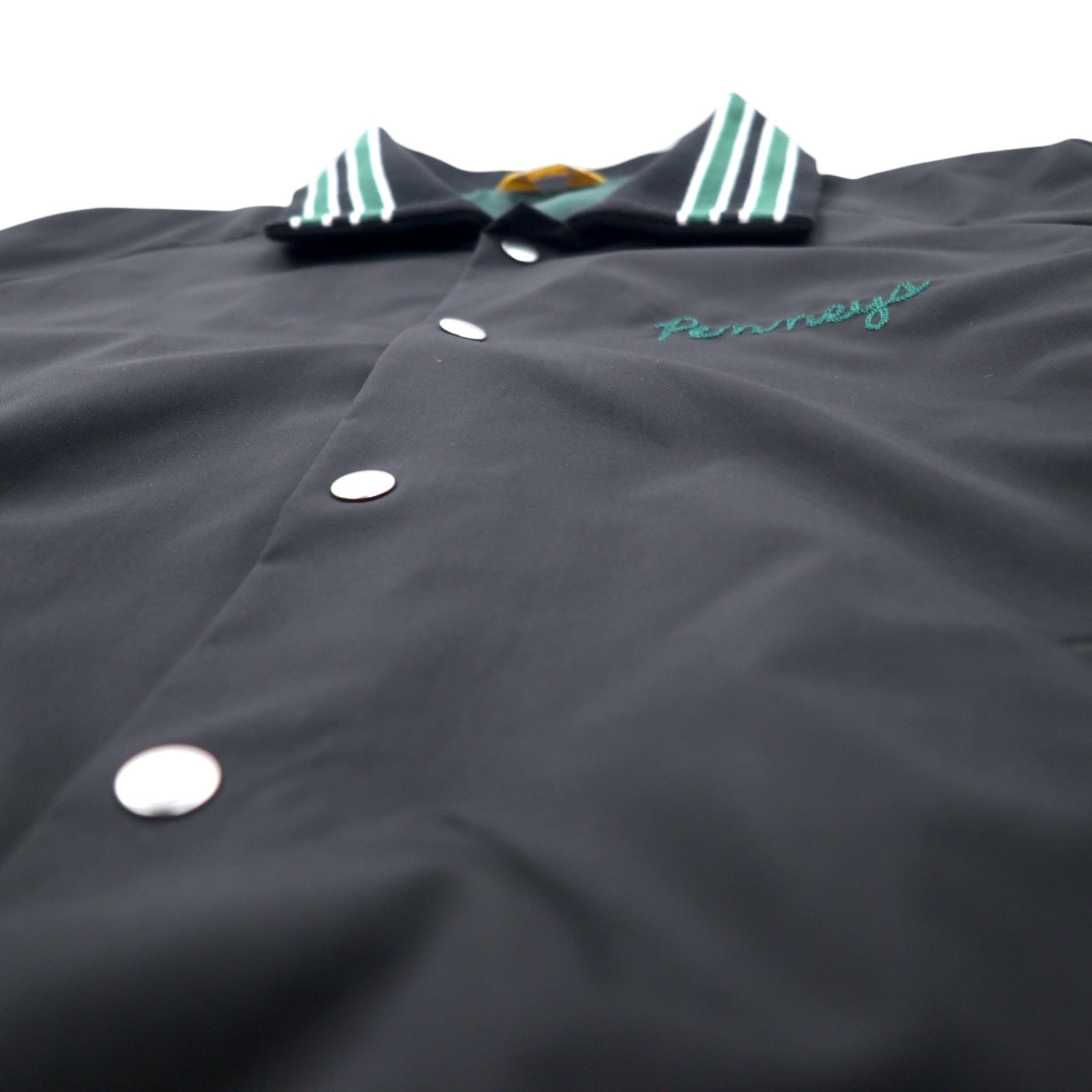 PENNEY'S Varsity Jacket Giacca Coach Taglia L Nera Poliestere Ricamo logo impuntura a catenella S22-GR-15