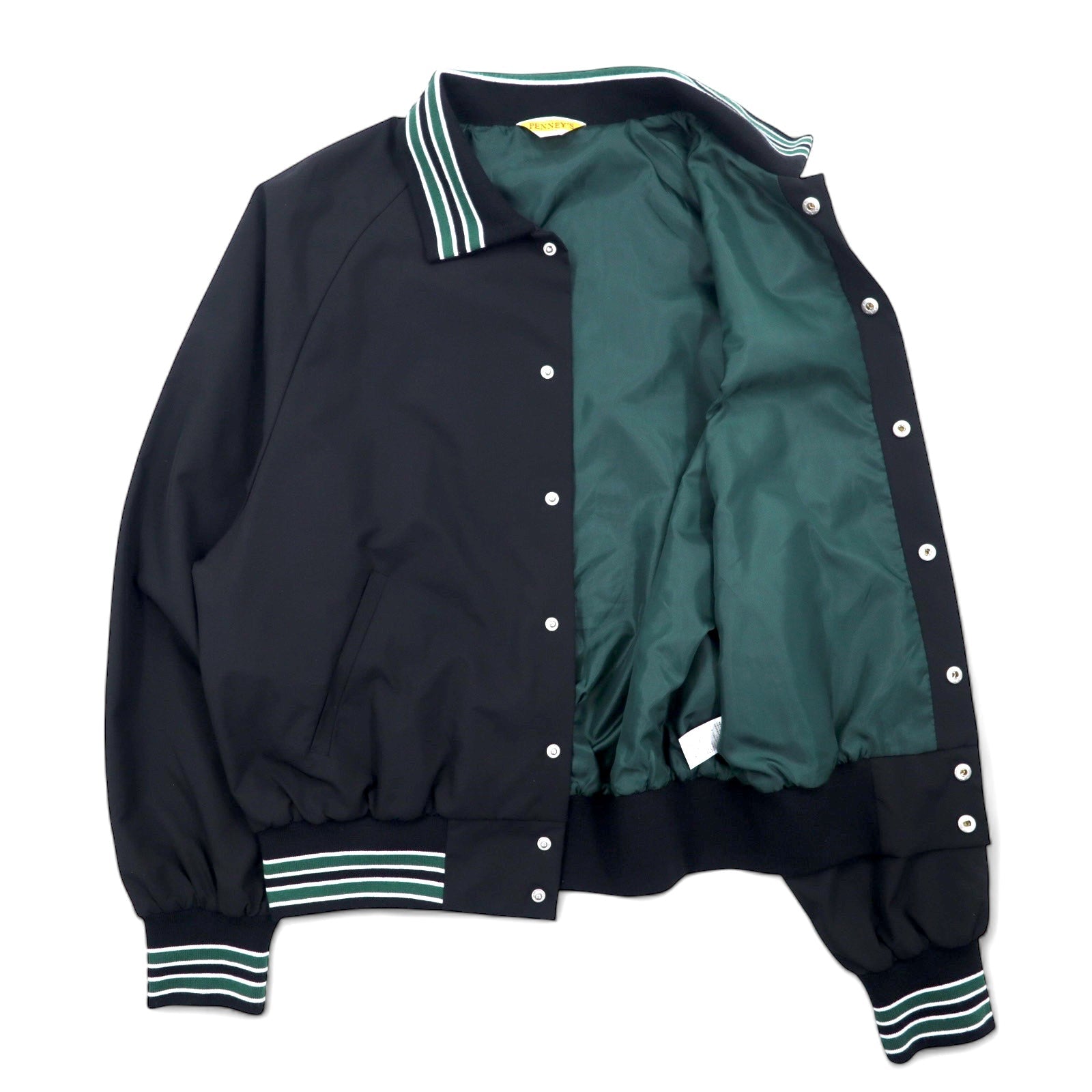 PENNEY'S Varsity Jacket Giacca Coach Taglia L Nera Poliestere Ricamo logo impuntura a catenella S22-GR-15