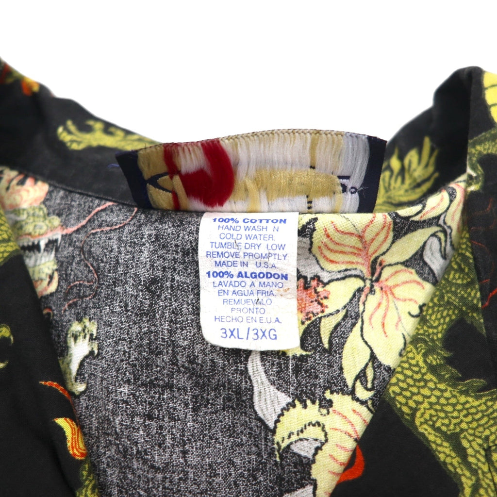 Camicia Aloha LATITUDE 32, anni '90, Made in USA, con colletto aperto, taglia 3XL, oversize, motivo intero, draghi e ibisco, colore nero.