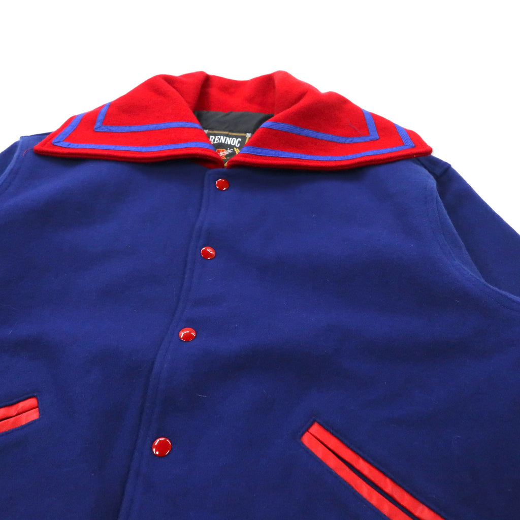 Giacca stile baseball RENNOC anni '90, made in USA, collo alla marinara, taglia M, blu, in lana.