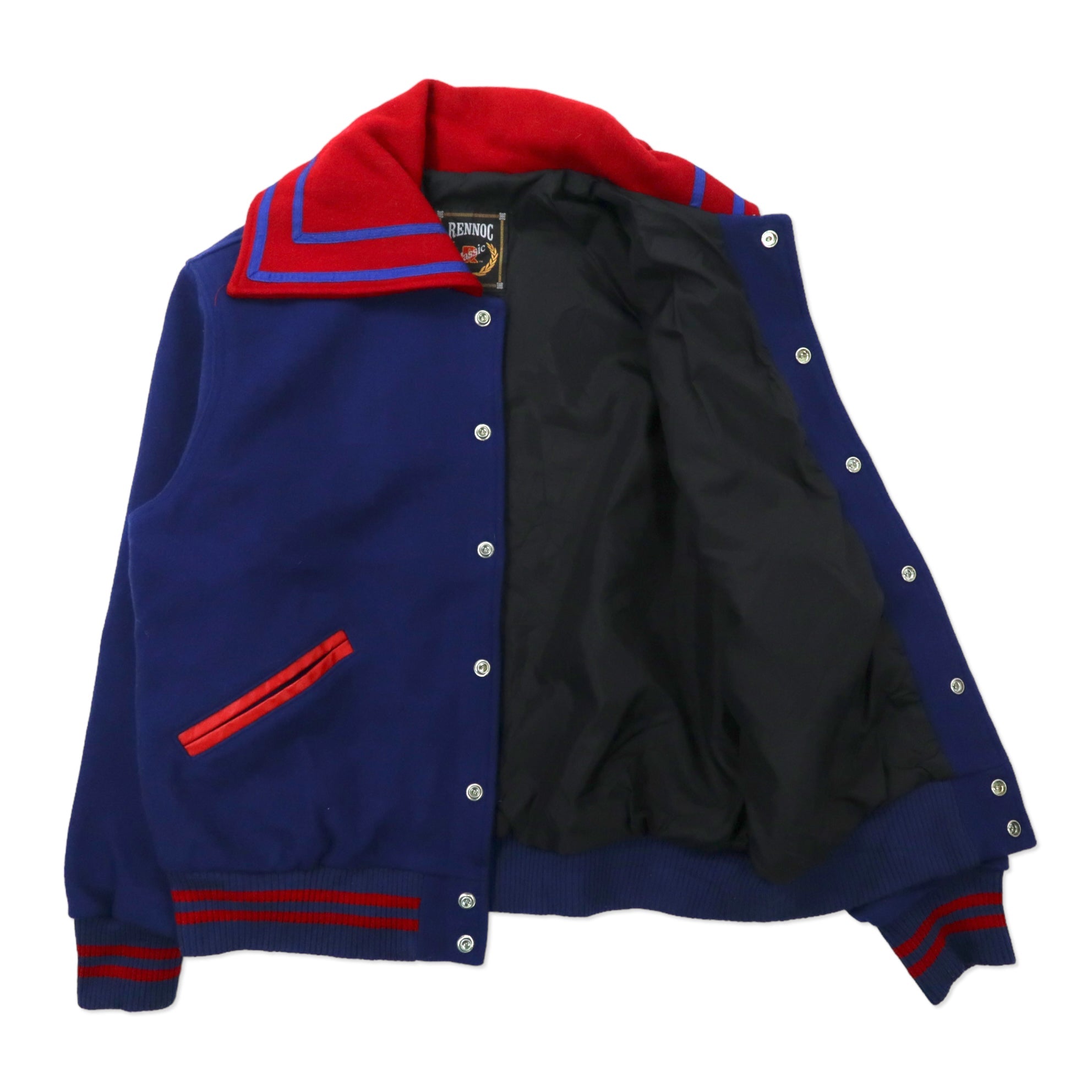 Giacca stile baseball RENNOC anni '90, made in USA, collo alla marinara, taglia M, blu, in lana.