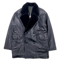 iDEE-MODA Cappotto in pelle a doppio petto, taglia L, nero, in pelle bovina con interno foderato in pelliccia e fantasia paisley, prodotto in Giappone.