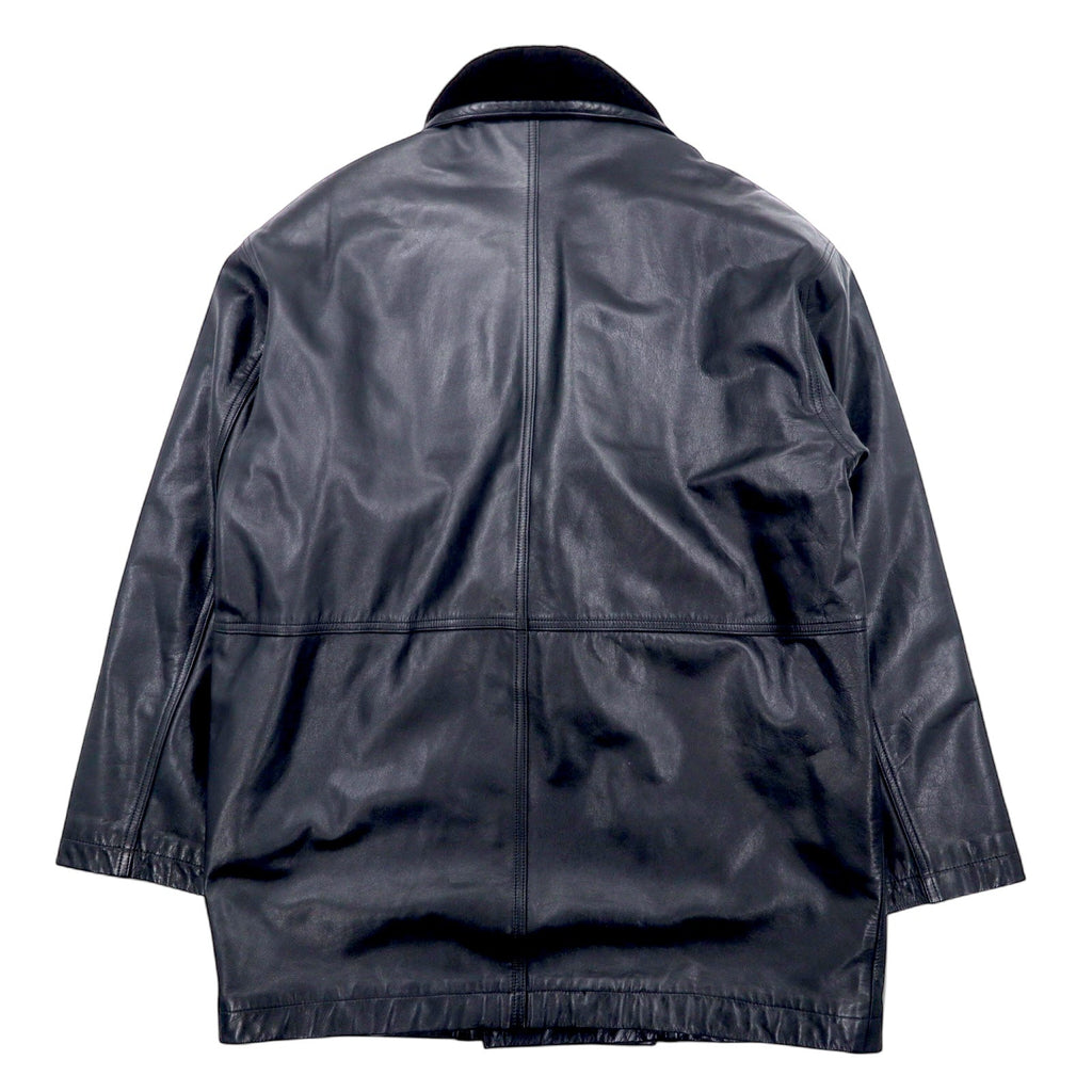 iDEE-MODA Cappotto in pelle a doppio petto, taglia L, nero, in pelle bovina con interno foderato in pelliccia e fantasia paisley, prodotto in Giappone.