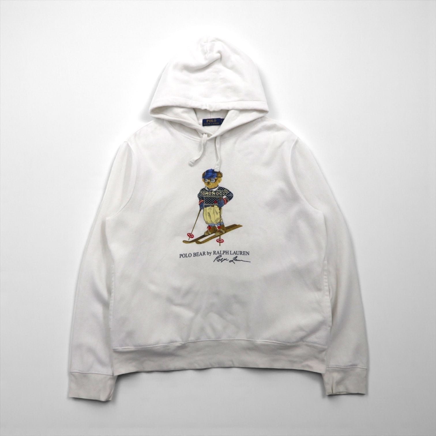 Polo Ralph Lauren ポロベア プリント プルオーバー パーカー L ホワイト サイドポケット